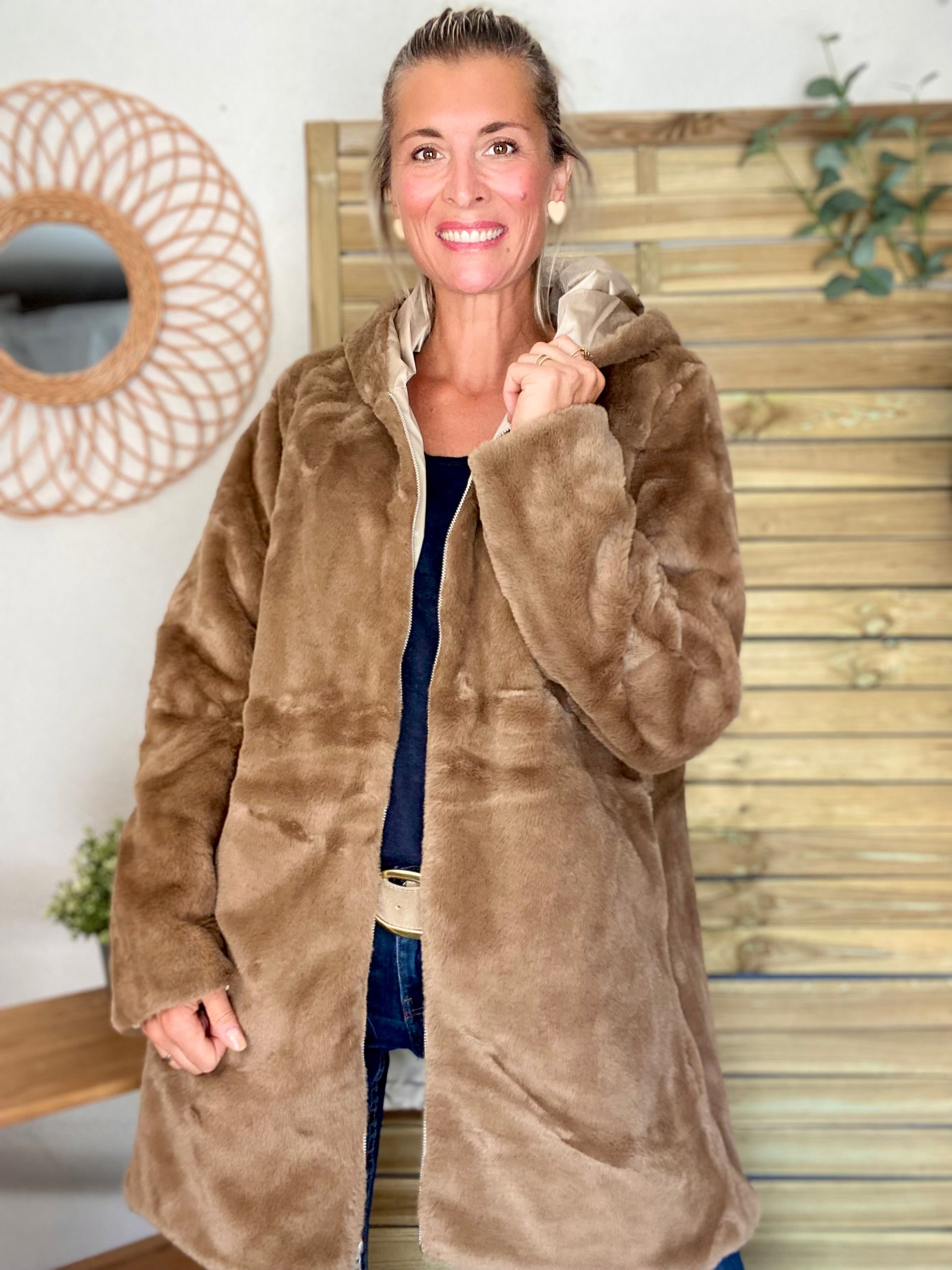 Parka Imperméable réversible fourrée Sable irisé / Camel ALIX - LAURA JO