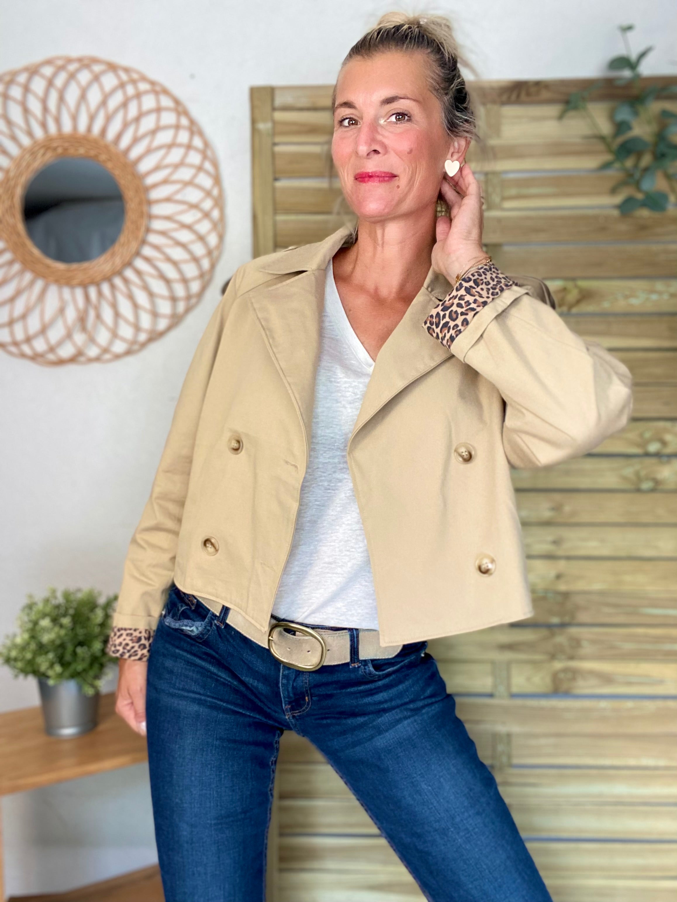 Veste Trench en coton beige avec Léo ROXANE