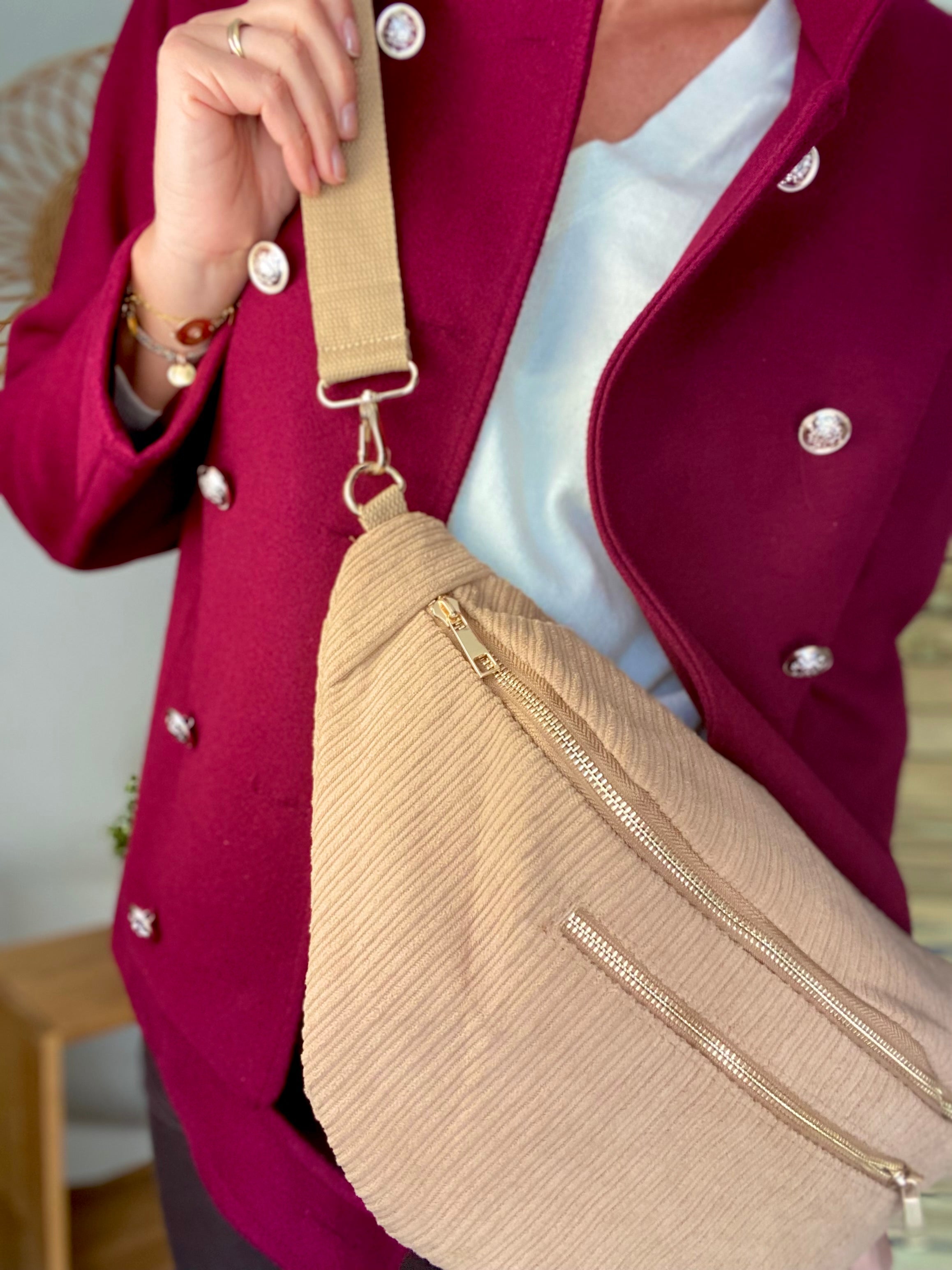 Sac banane XXL Velours côtelé Ciao Boum MOLLY -  Beige