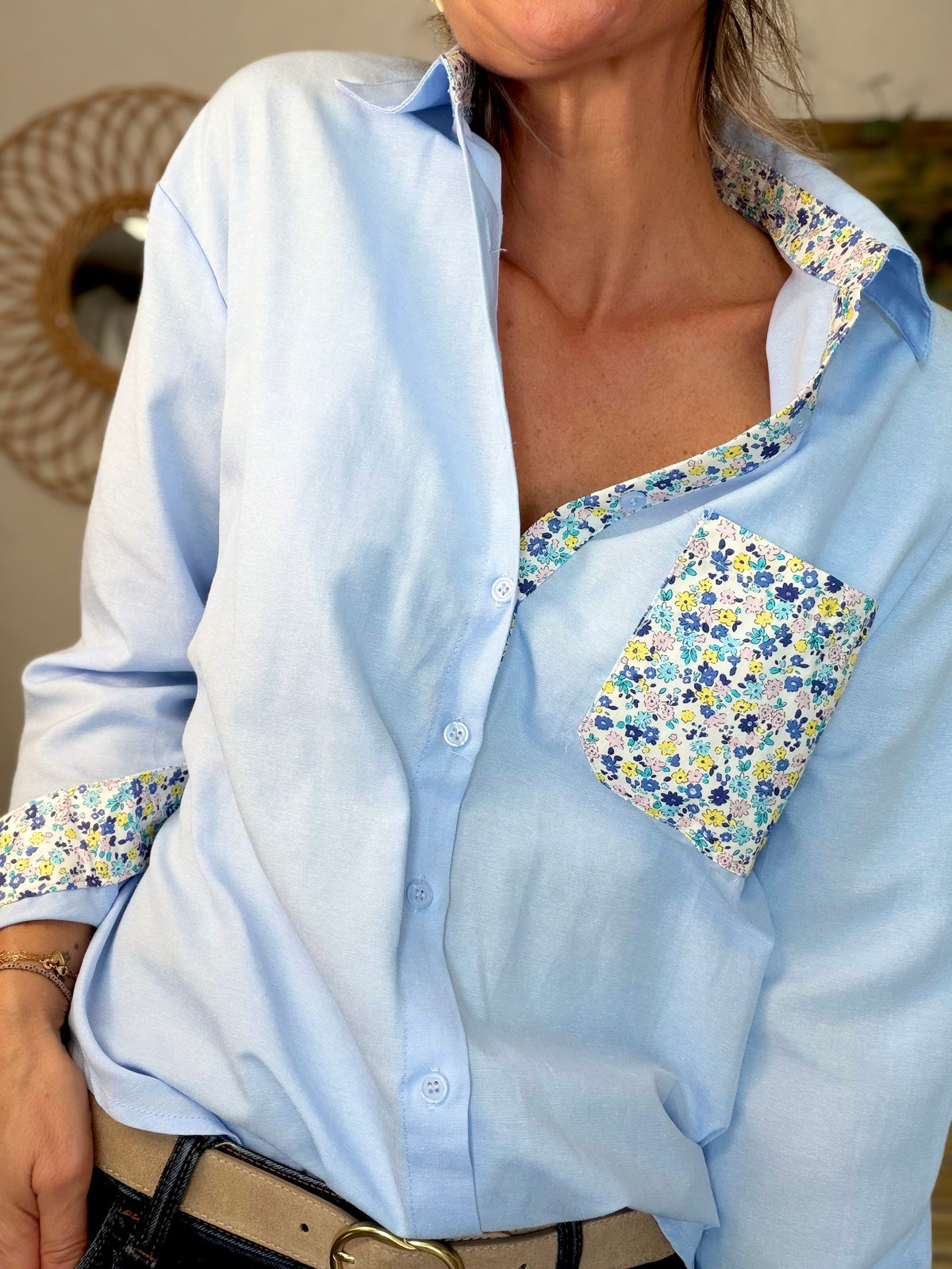 Chemise avec Liberty AZÉLIE Bleue
