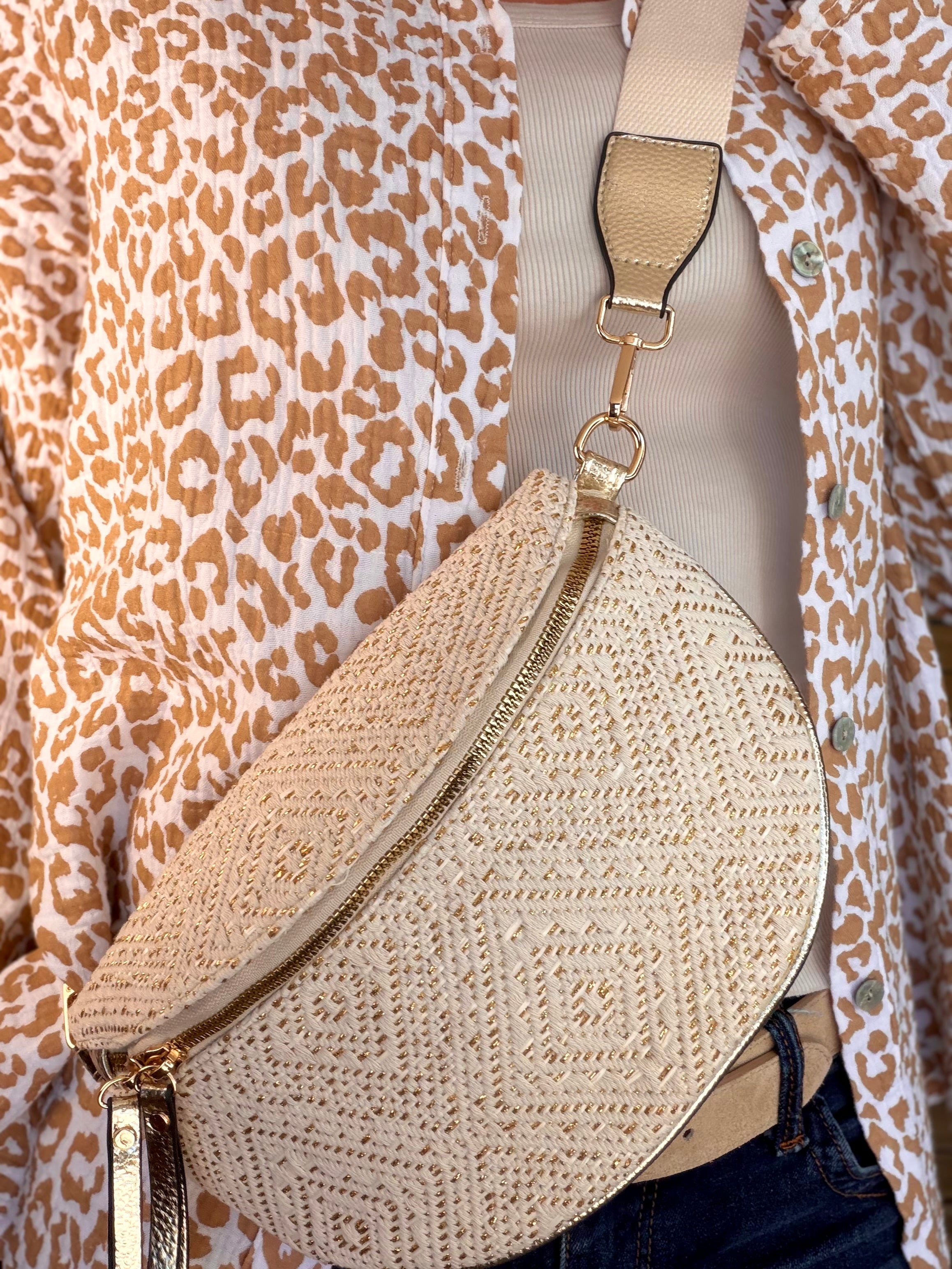 Sac banane tressée beige et doré - FANNY