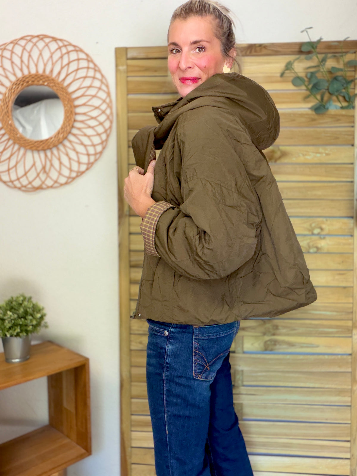 Veste matelassée capuche amovible réversible ODILE Kaki
