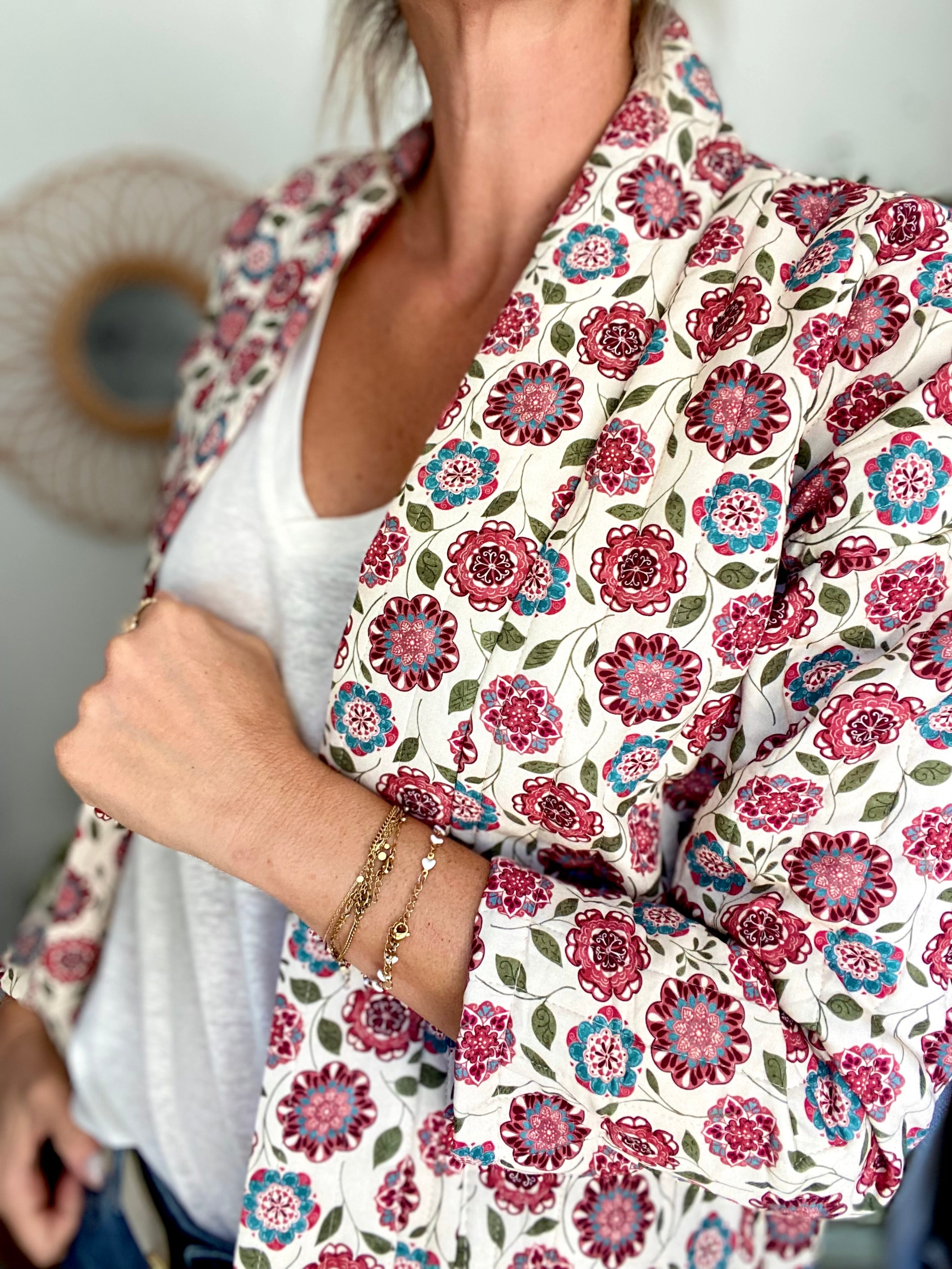 Veste matelassée SUZANNE - imprimé floral rose - taille unique