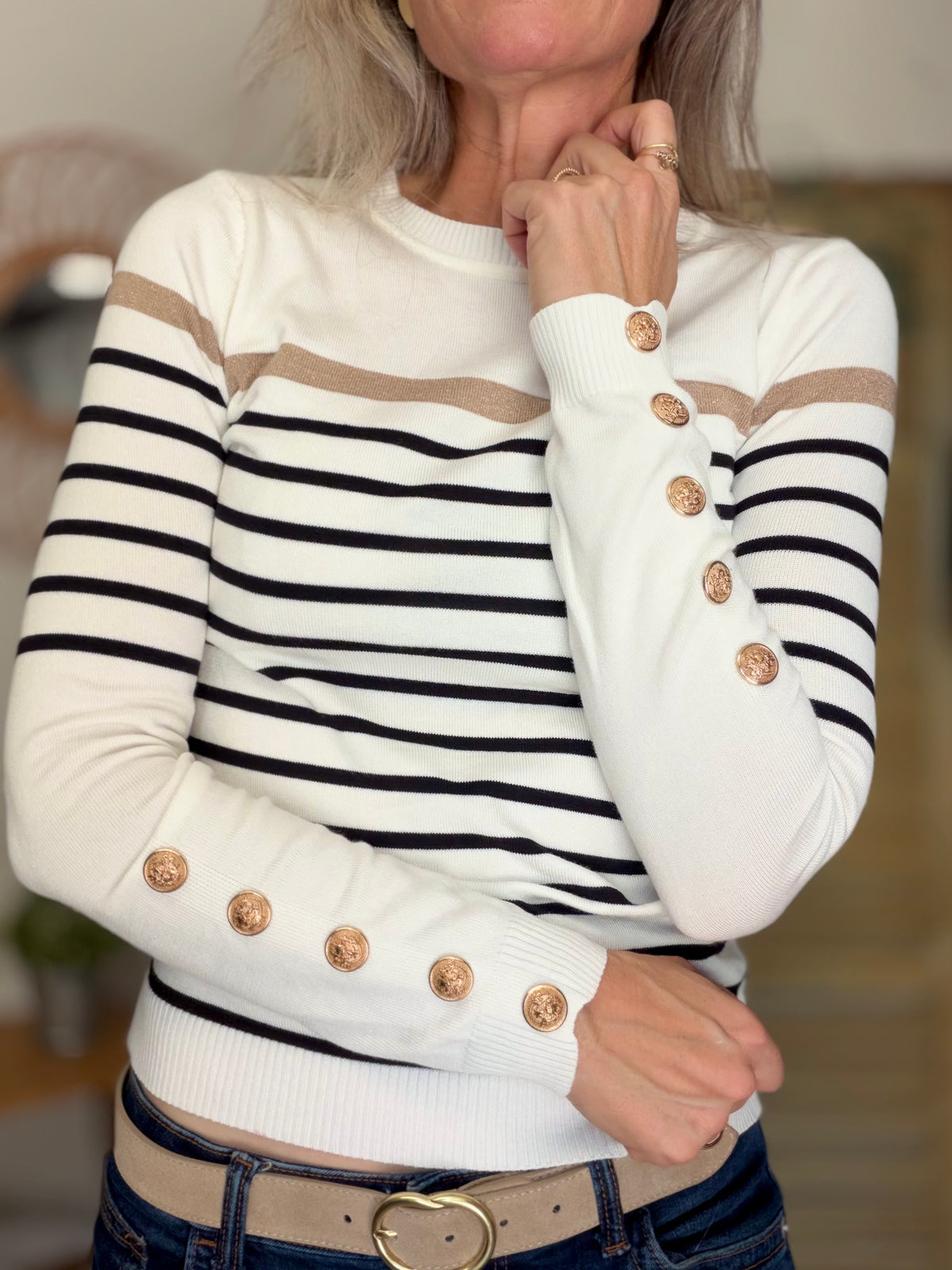 ⚡️ ARRIVAGE • Pull fin marinière ornement boutons doré LENAÏCK