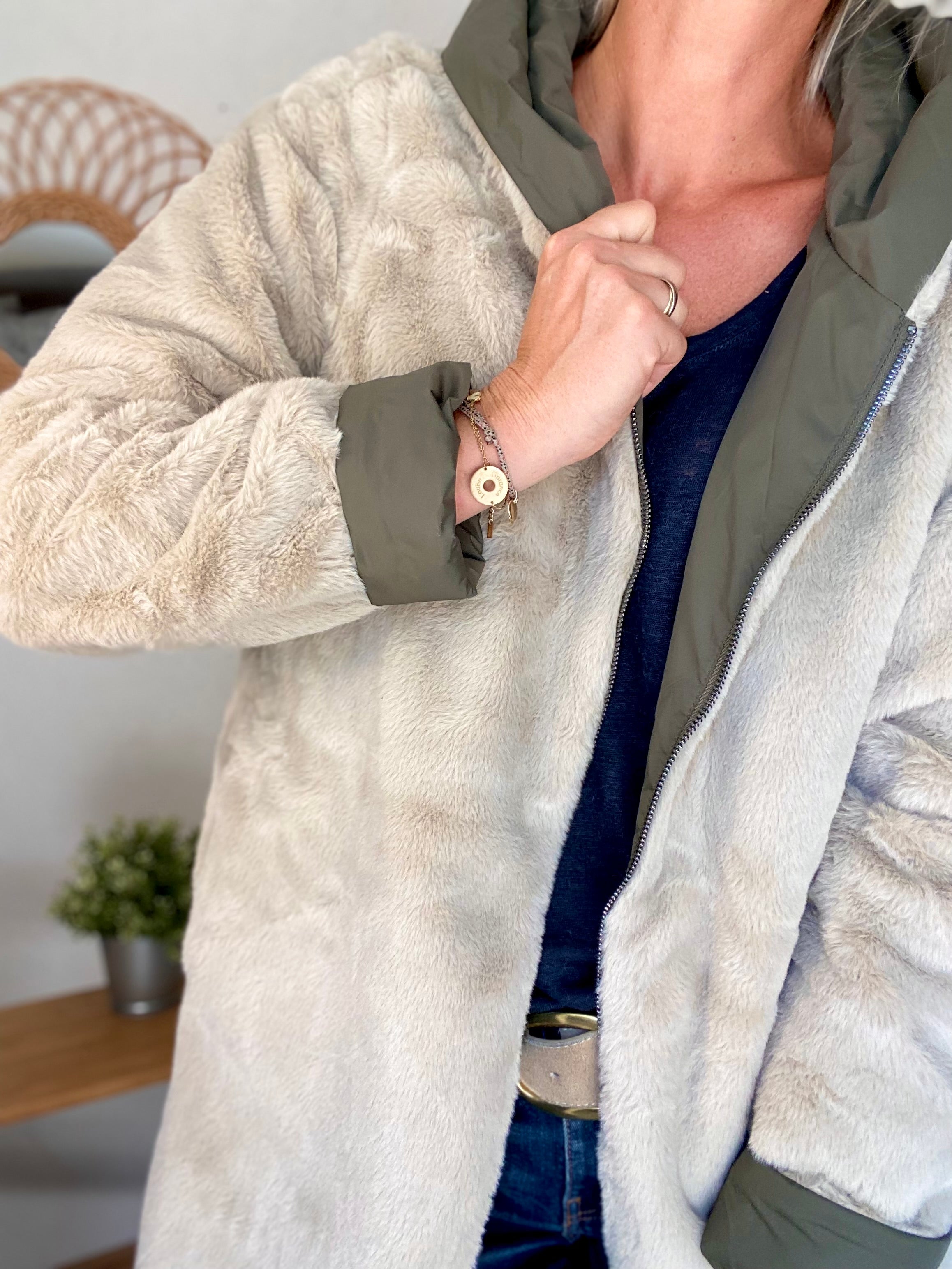 Parka Imperméable réversible fourrée Kaki / Beige ALIX - LAURA JO