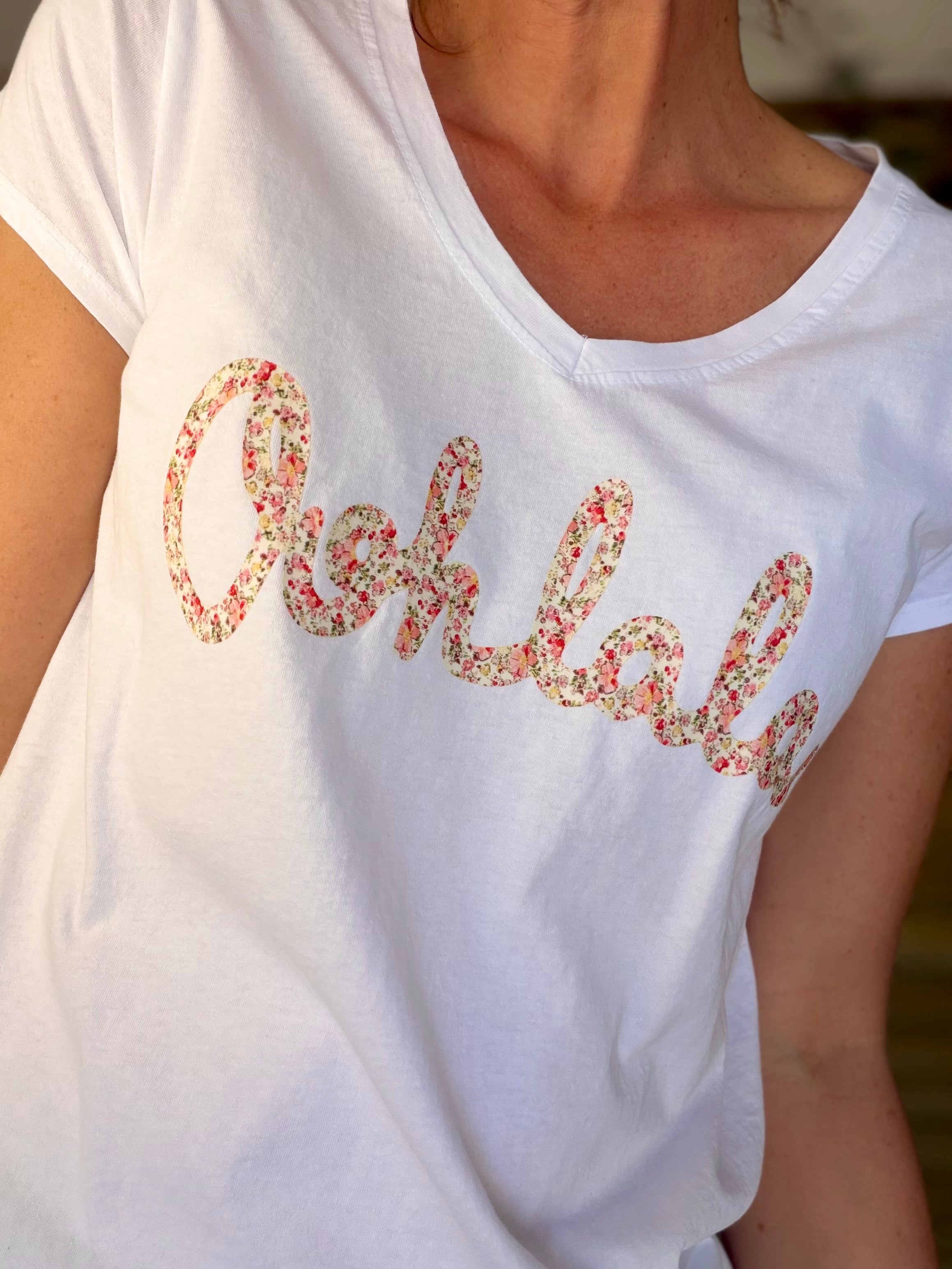 Tee shirt Ohlala Liberty VERA Blanc / Rouge rosé