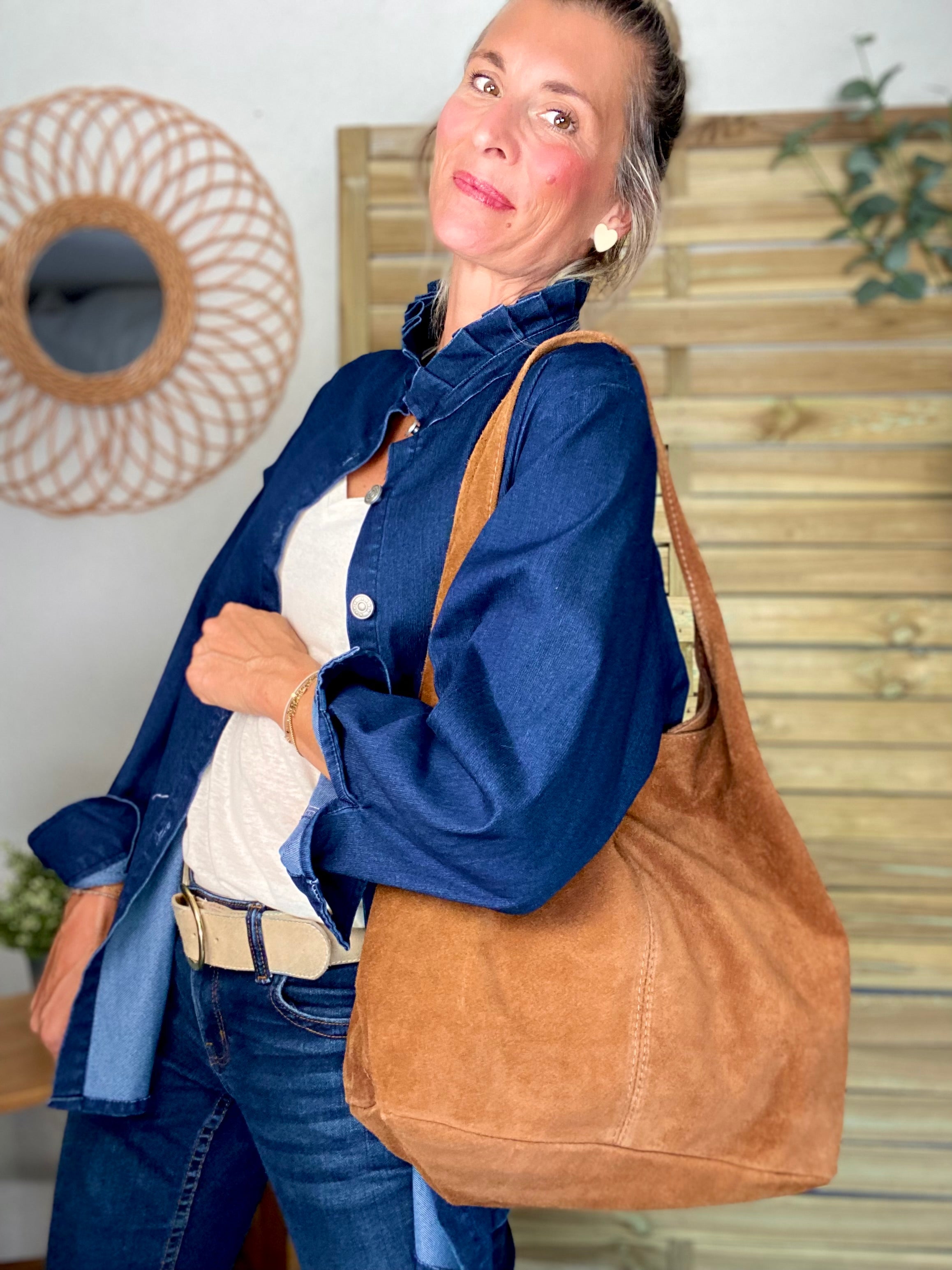 Sac cabas cuir daim MARLON - Camel