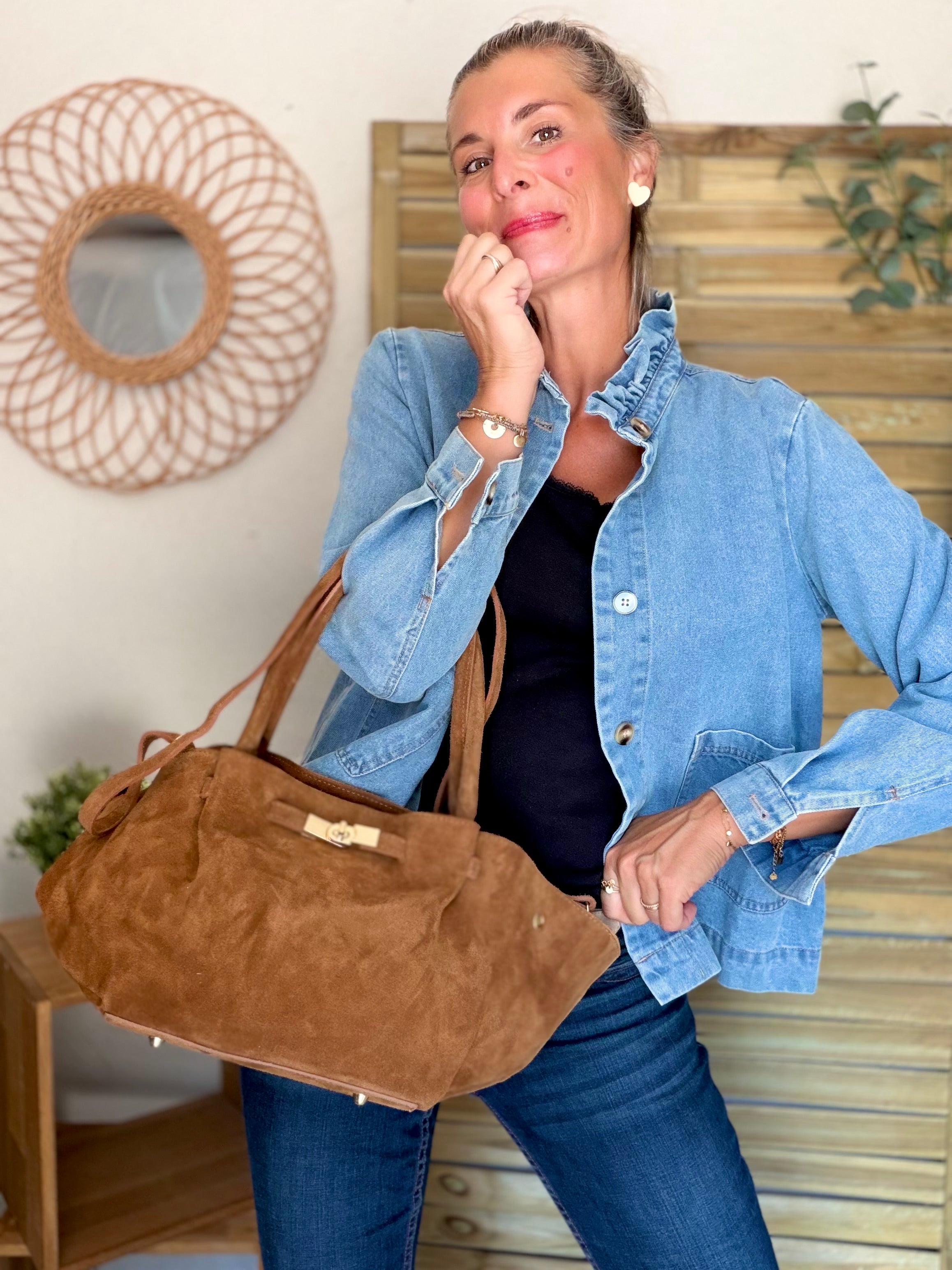Veste courte légère col volanté JUNON Jean clair