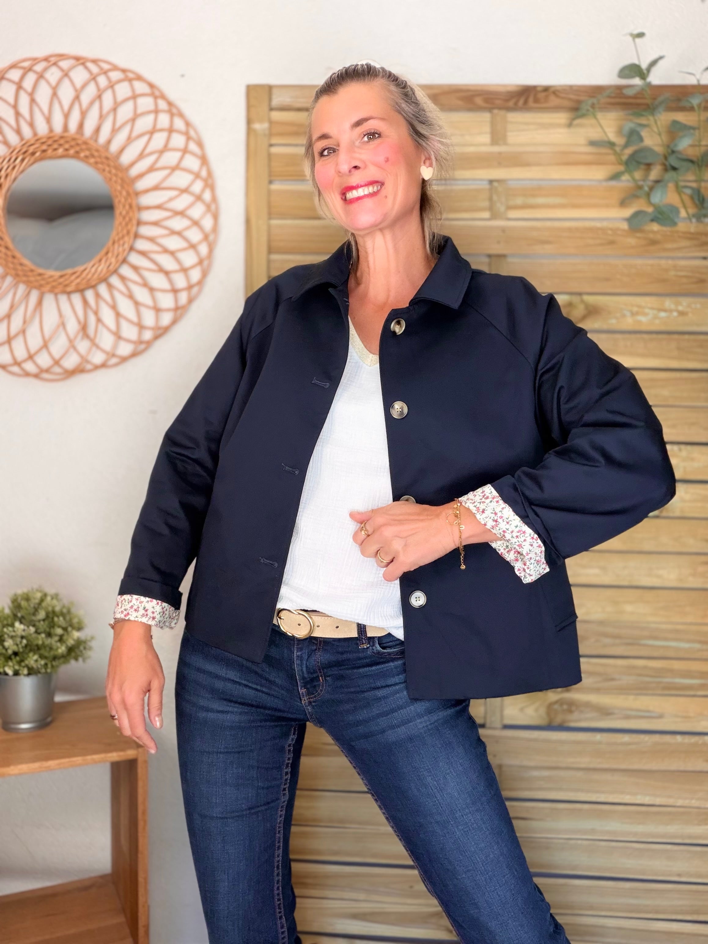 Veste Trench en coton avec Liberty - JOHAN Bleu marine