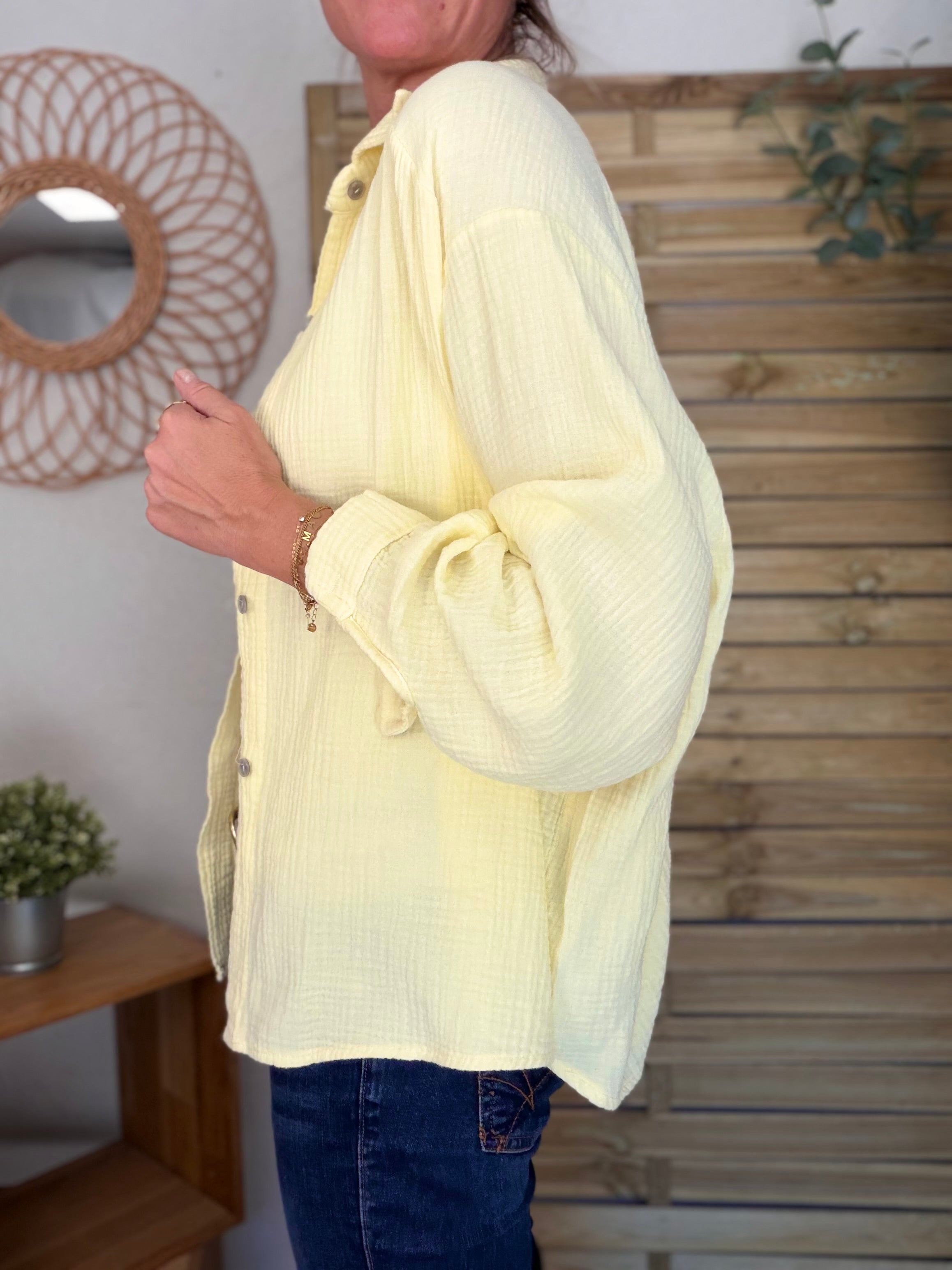 Chemise en gaze de coton unie FÉLICIA Jaune clair