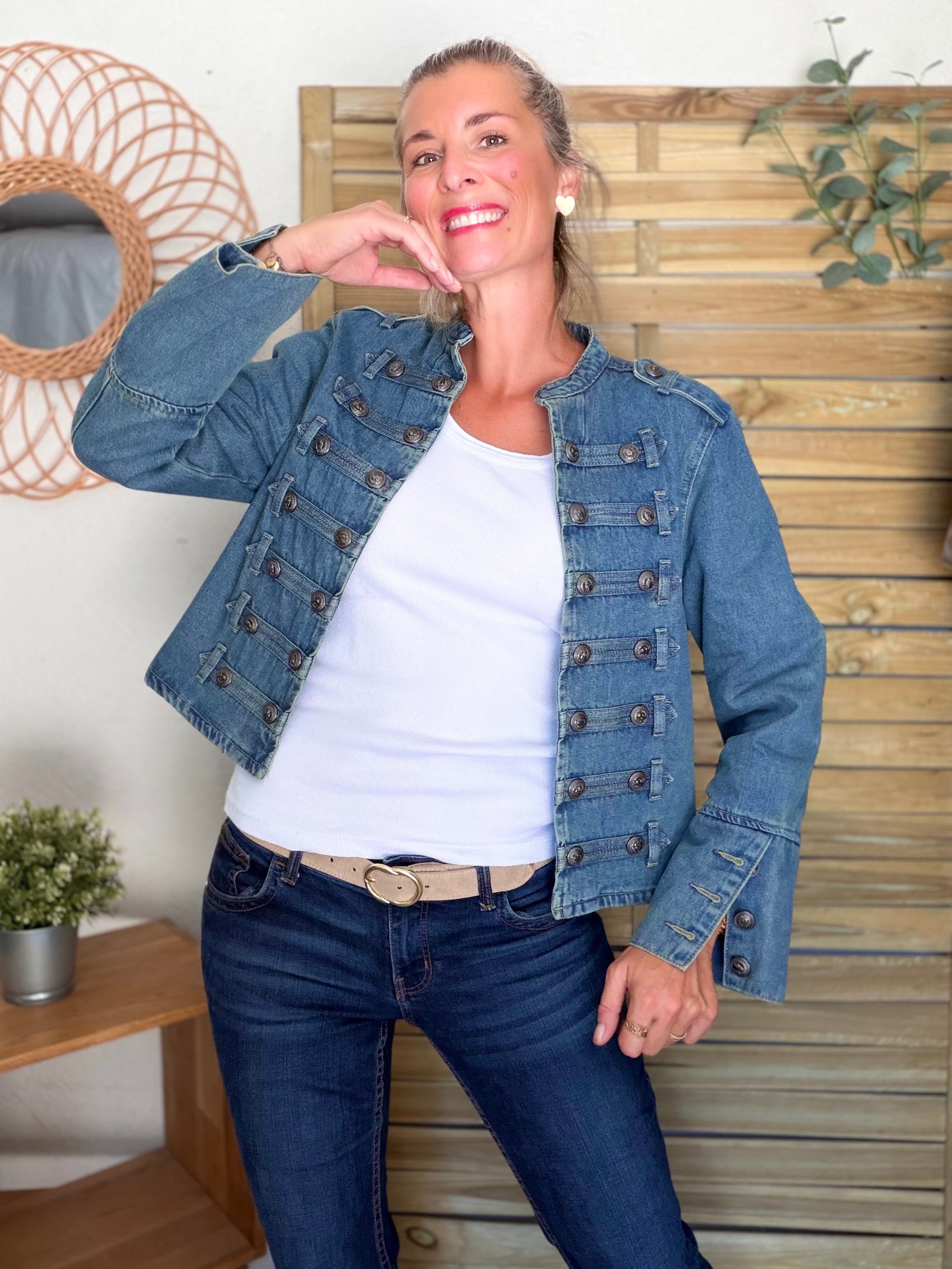 Veste courte en jean NAPOLÉON - Bleu Jean