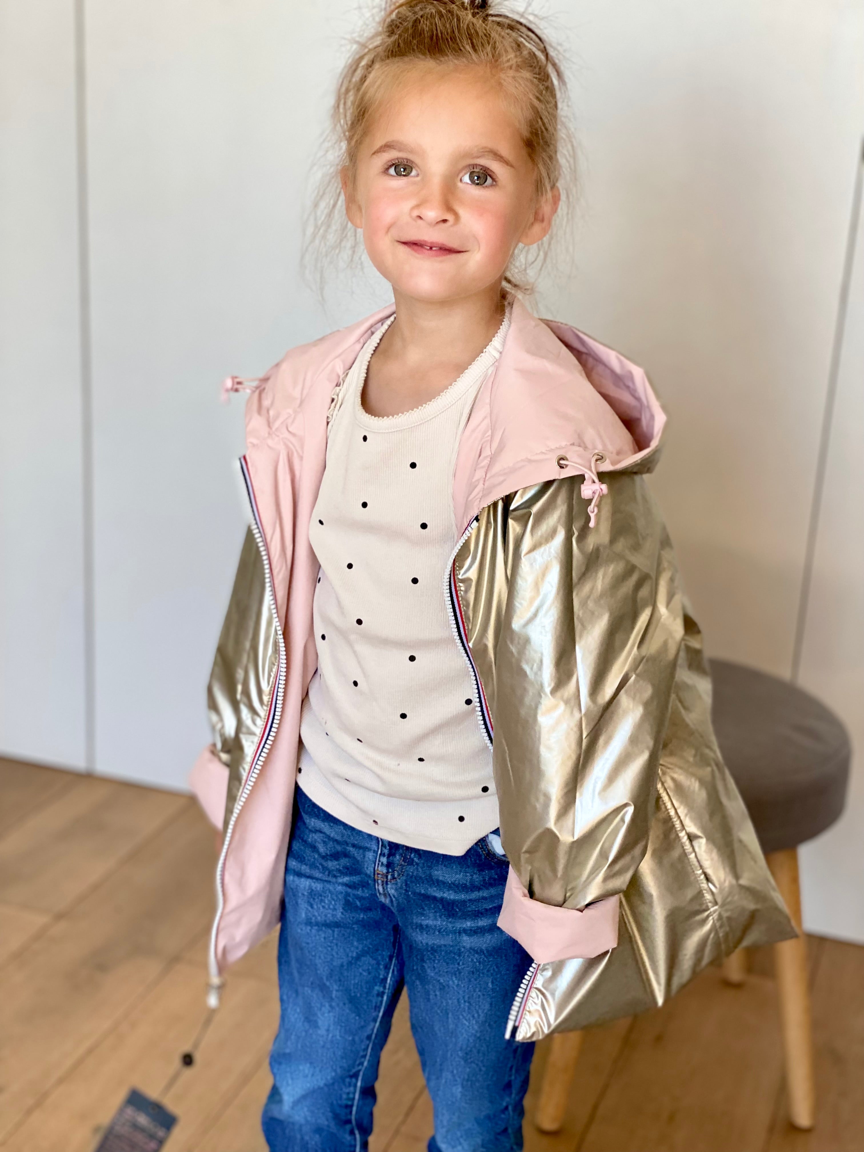 Imperméable réversible rembourré LOUISON KIDS enfant (mixte) - Rose clair / Doré