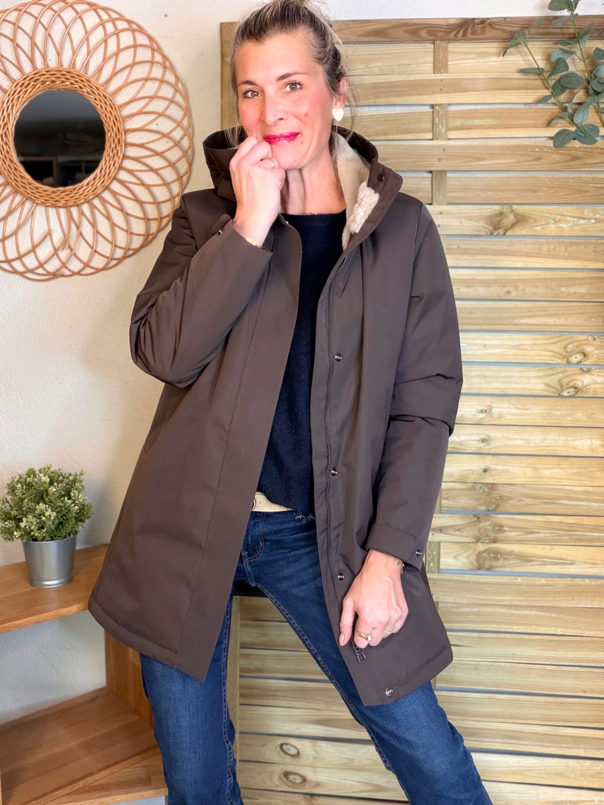 Parka fourrée imperméable AMBRE - Chocolat / Beige - LAURA JO