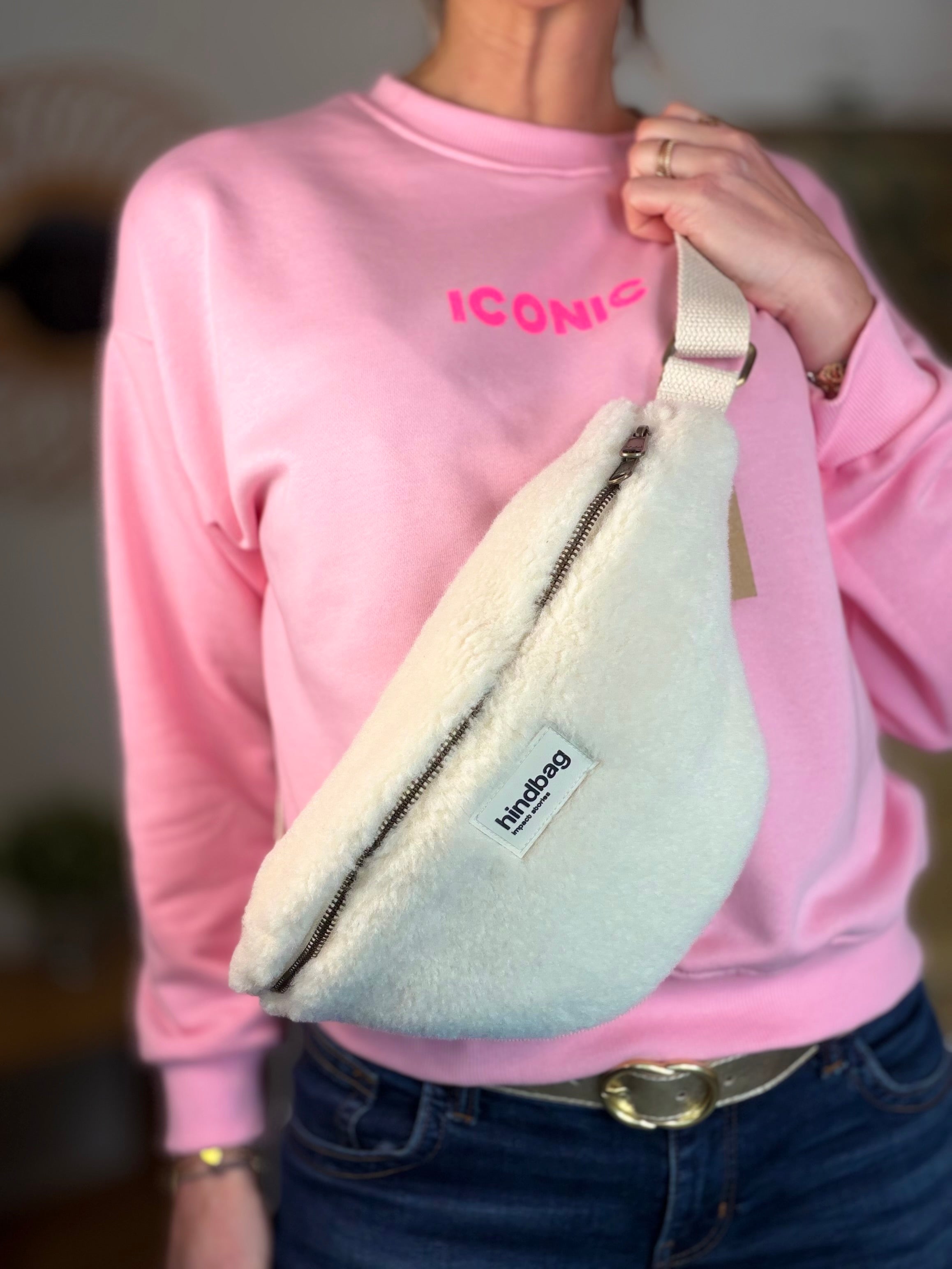 Sac banane HINDBAG Olivia Teddy arctique (moumoute)