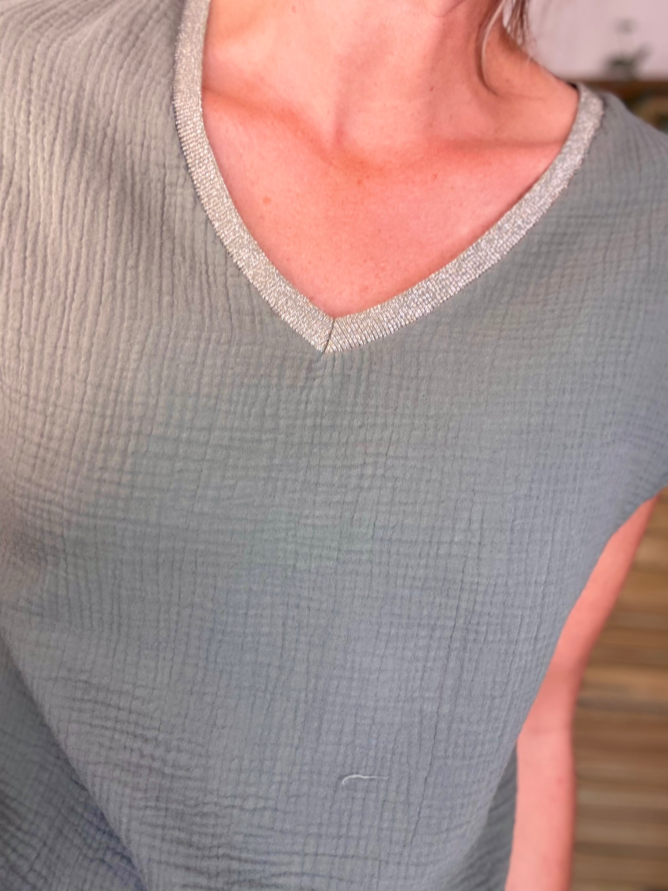 Précommande Expédition mi mai - Top en gaze de coton et lurex MARTA - Kaki