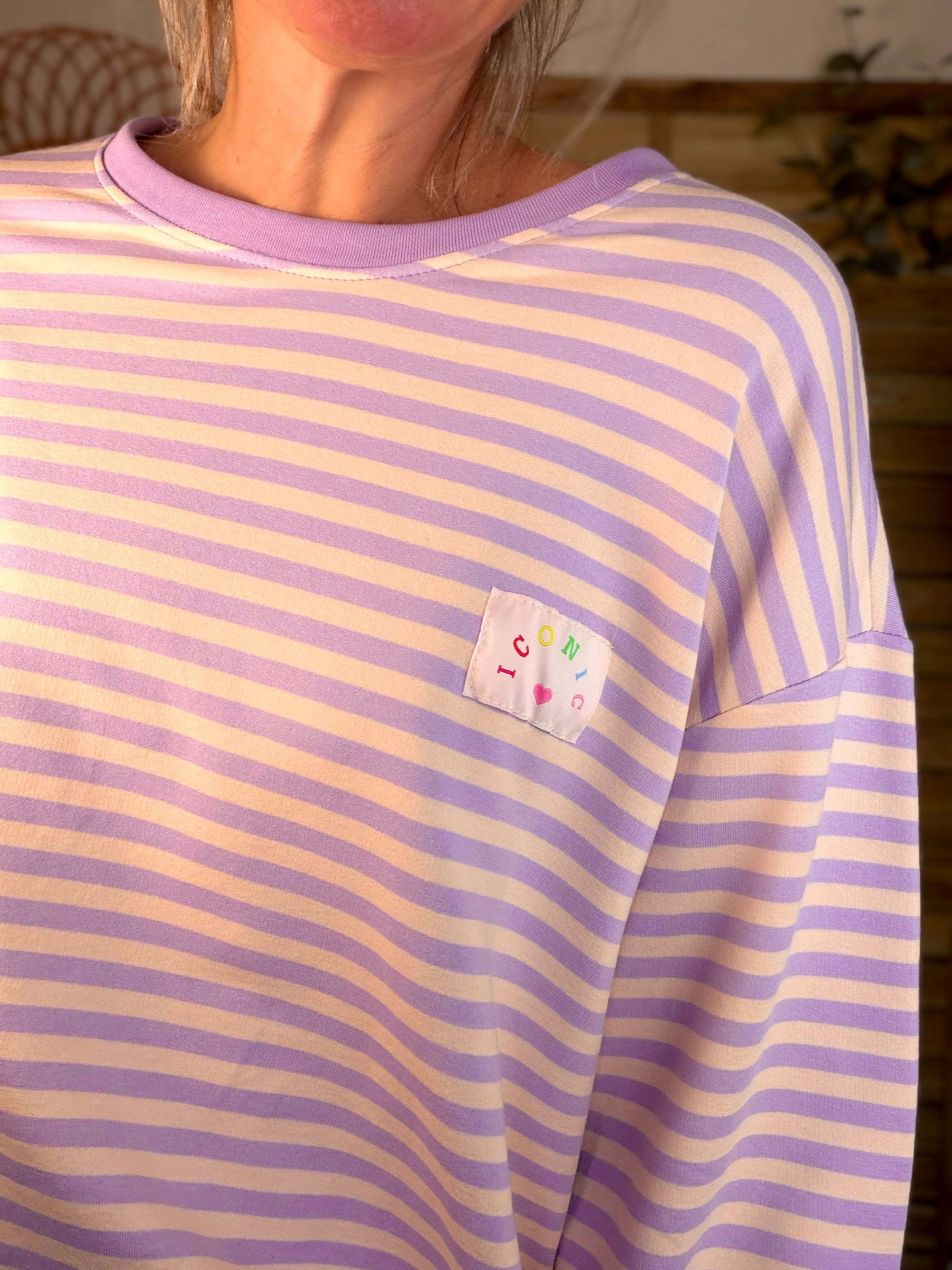 Sweat fin rayé ample Iconic CORALIE - Lilas