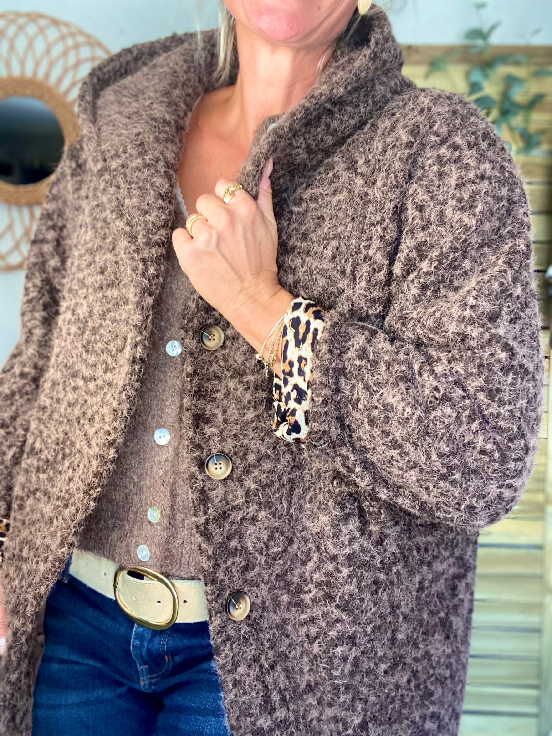 Manteau en laine EUGÉNIE avec détails Léo 🐆 - Chocolat