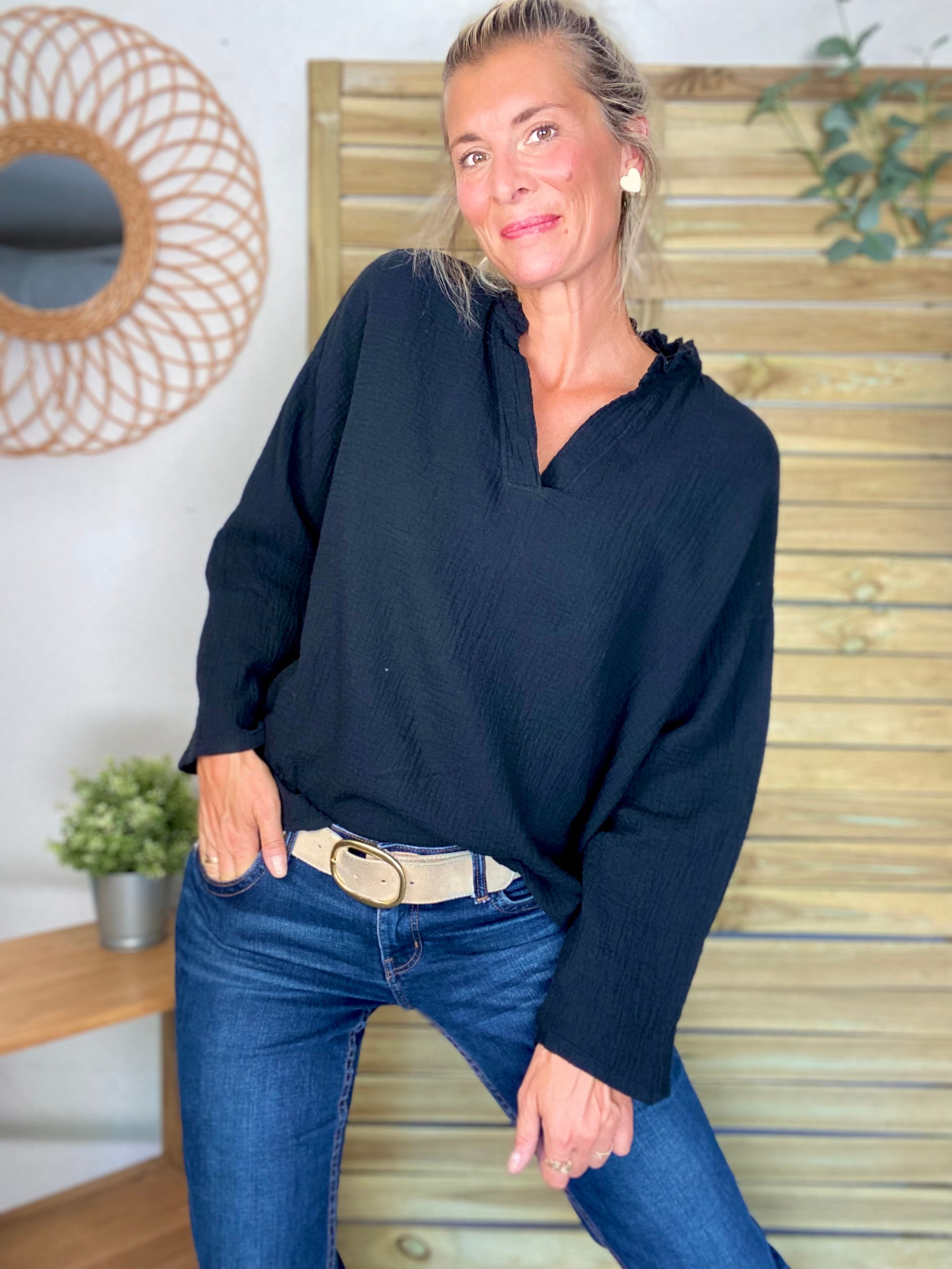 Blouse en gaze de coton SIERRA Noire - manches longues