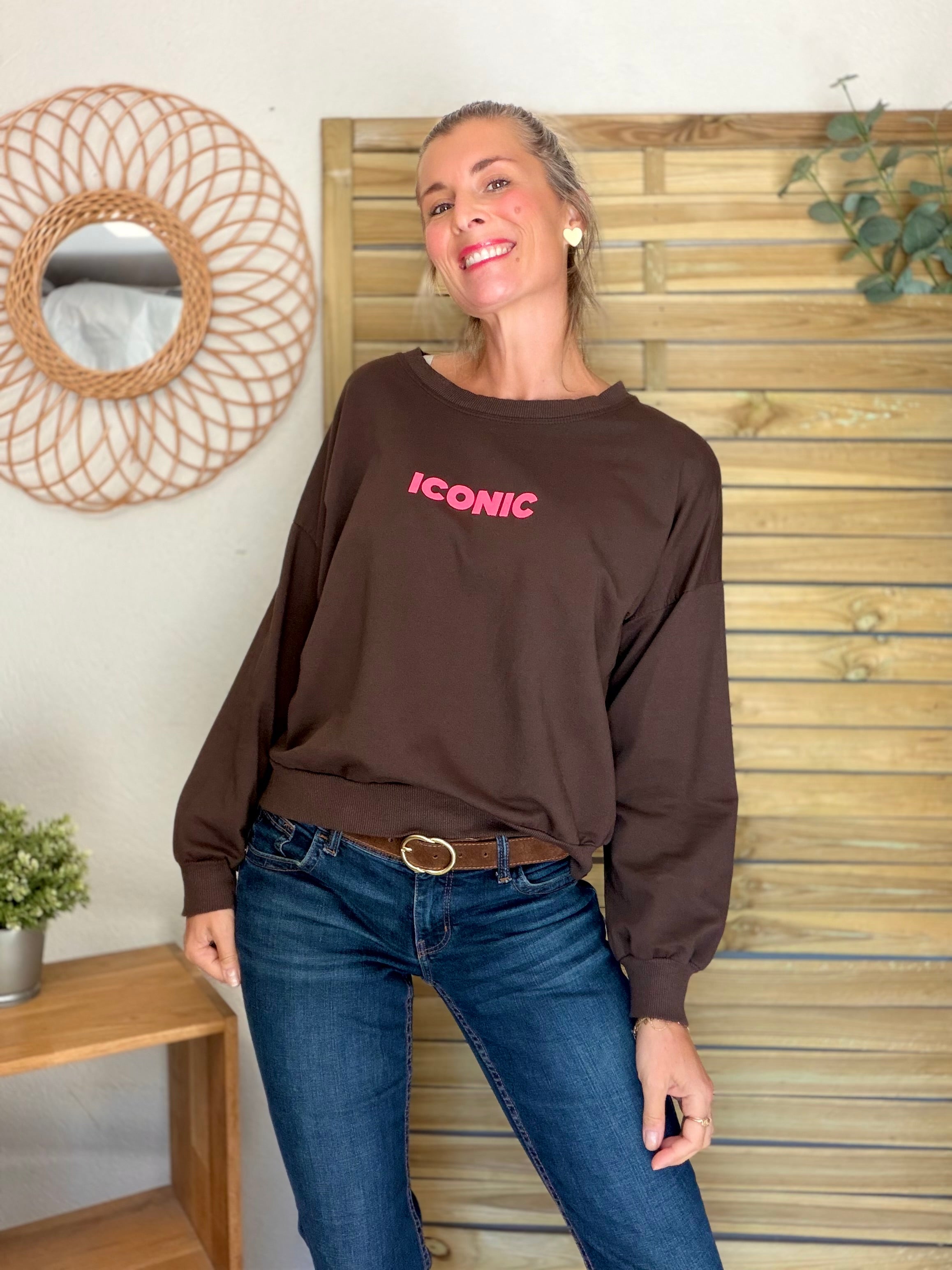 Sweat ICONIC léger 100% coton FAUSTINE Chocolat (taille 36 à 46)