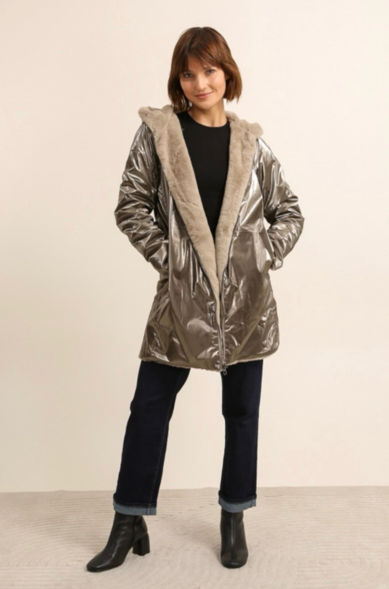 Parka Imperméable réversible fourrée Bronze / Beige ALIX - LAURA JO