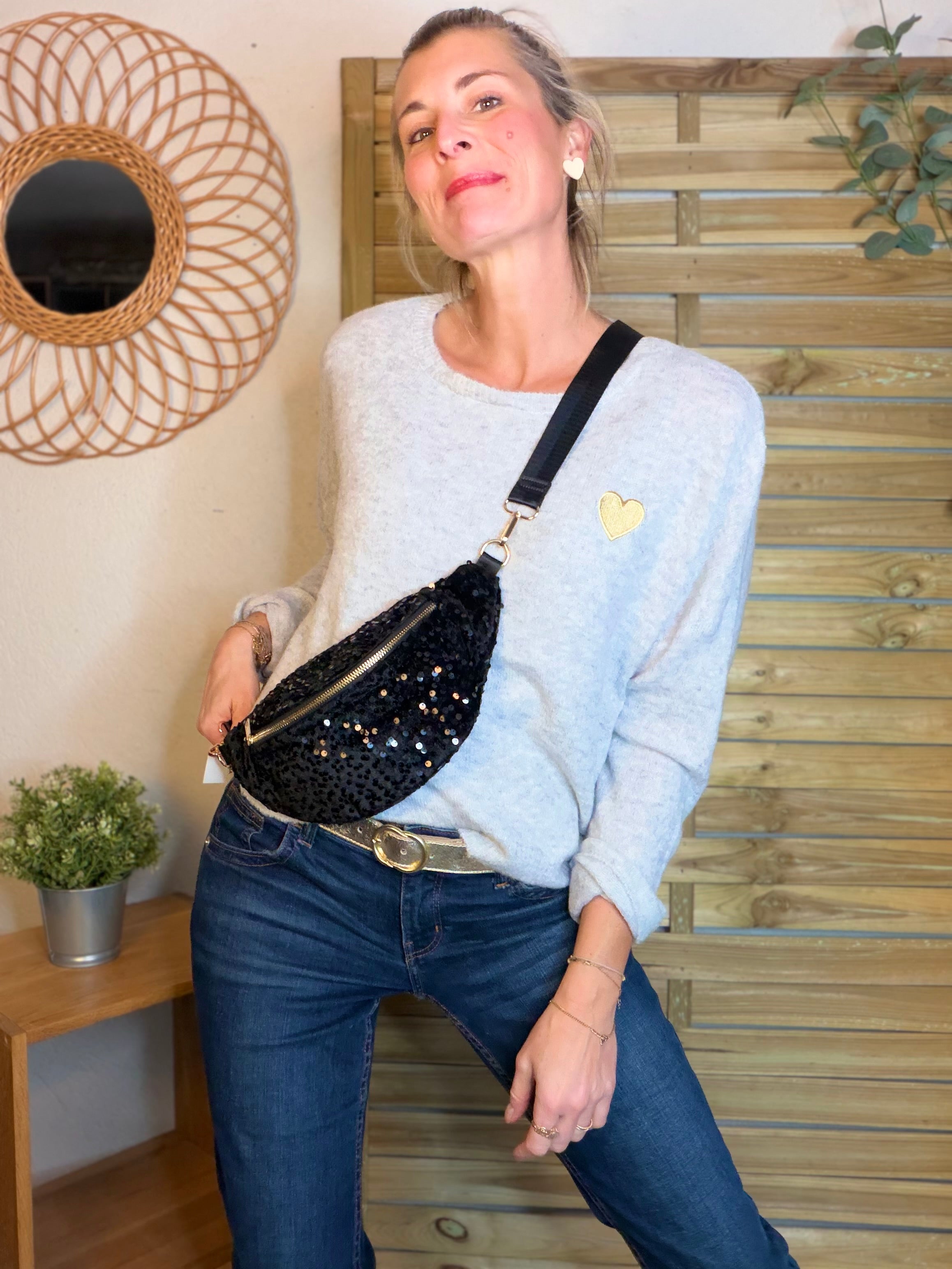 Pull léger en maille cœur doré brodé 💛 MELISSA - Gris chiné