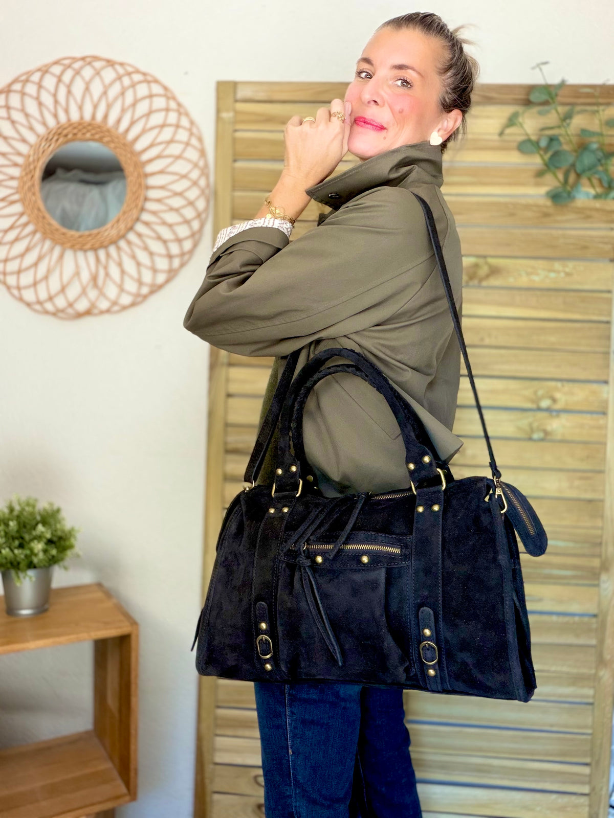 Sac cabas XL en cuir daim • HUNTER Noir