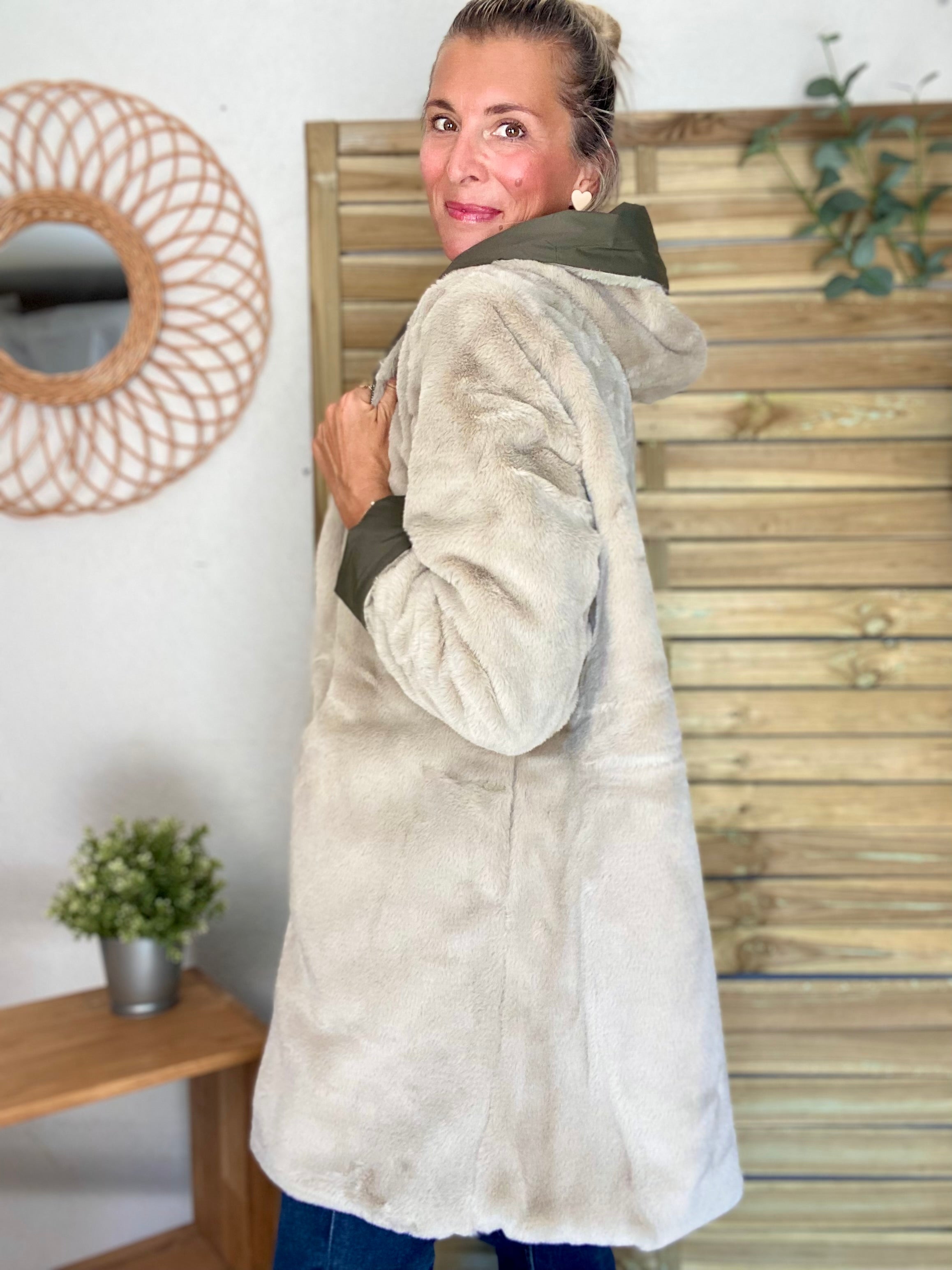 Parka Imperméable réversible fourrée Kaki / Beige ALIX - LAURA JO
