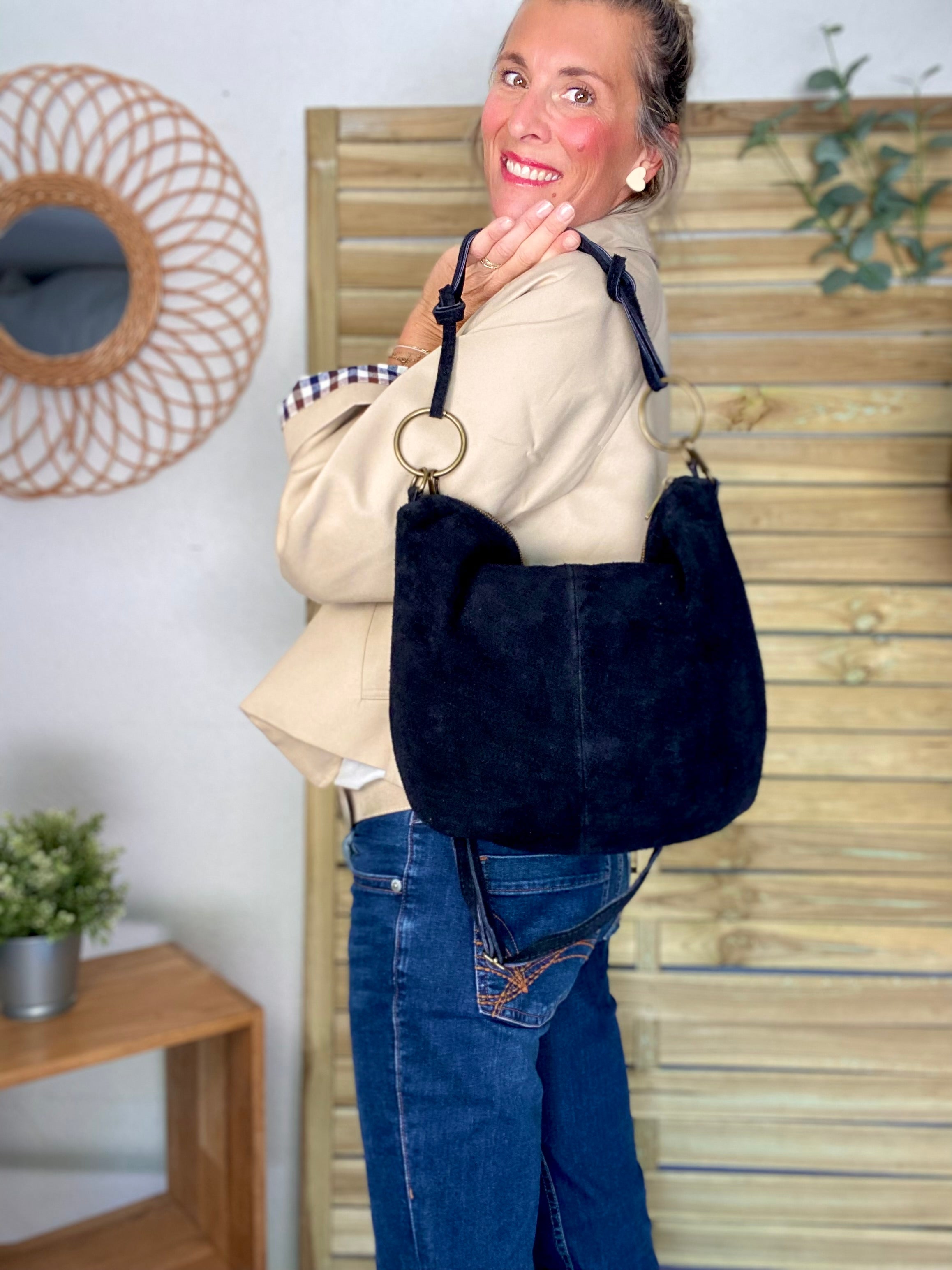Sac en cuir daim SCOTT - Noir