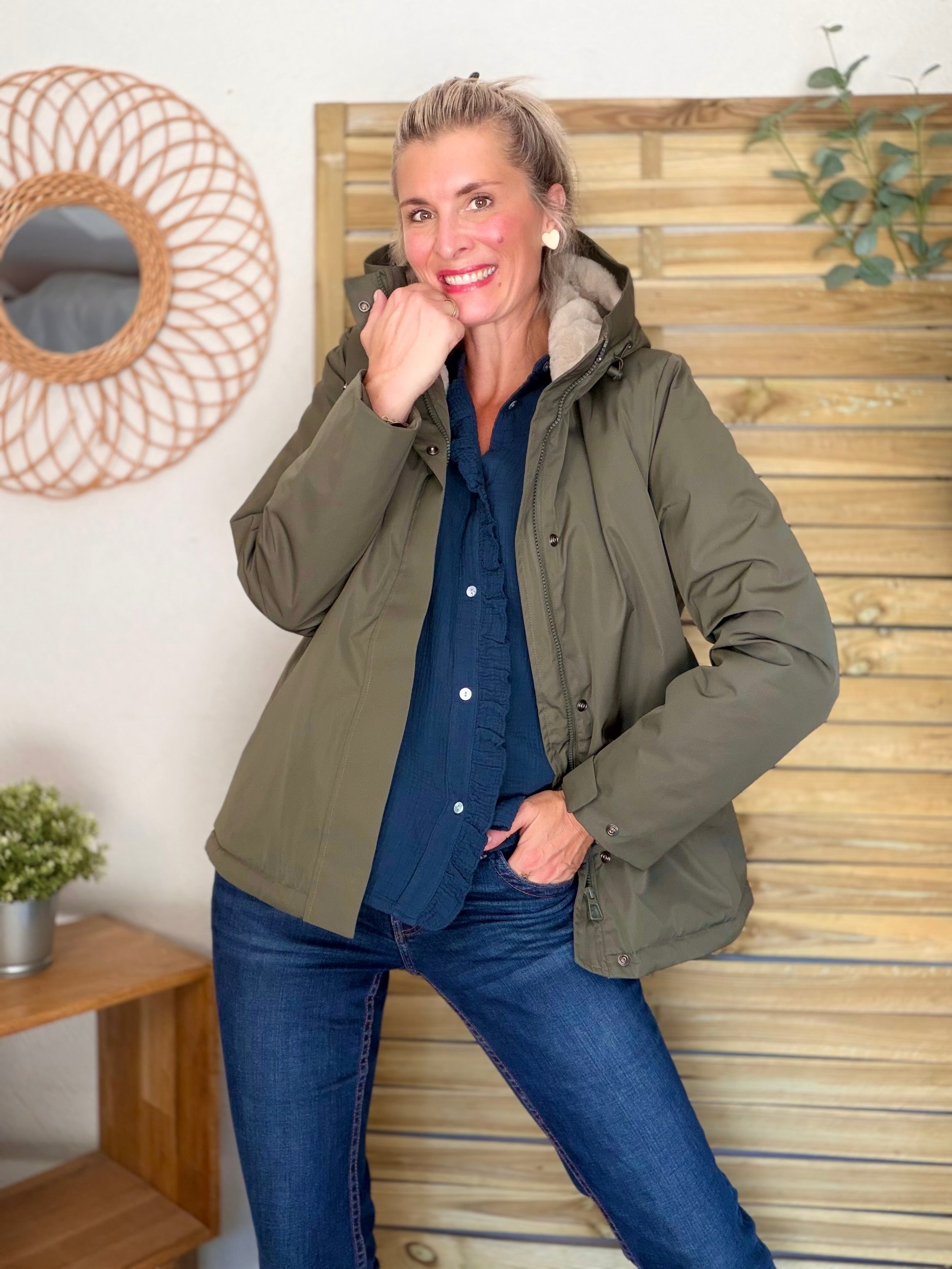 LAURA JO - Parka fourrée imperméable AMBRE MI-LONG - Kaki / Beige