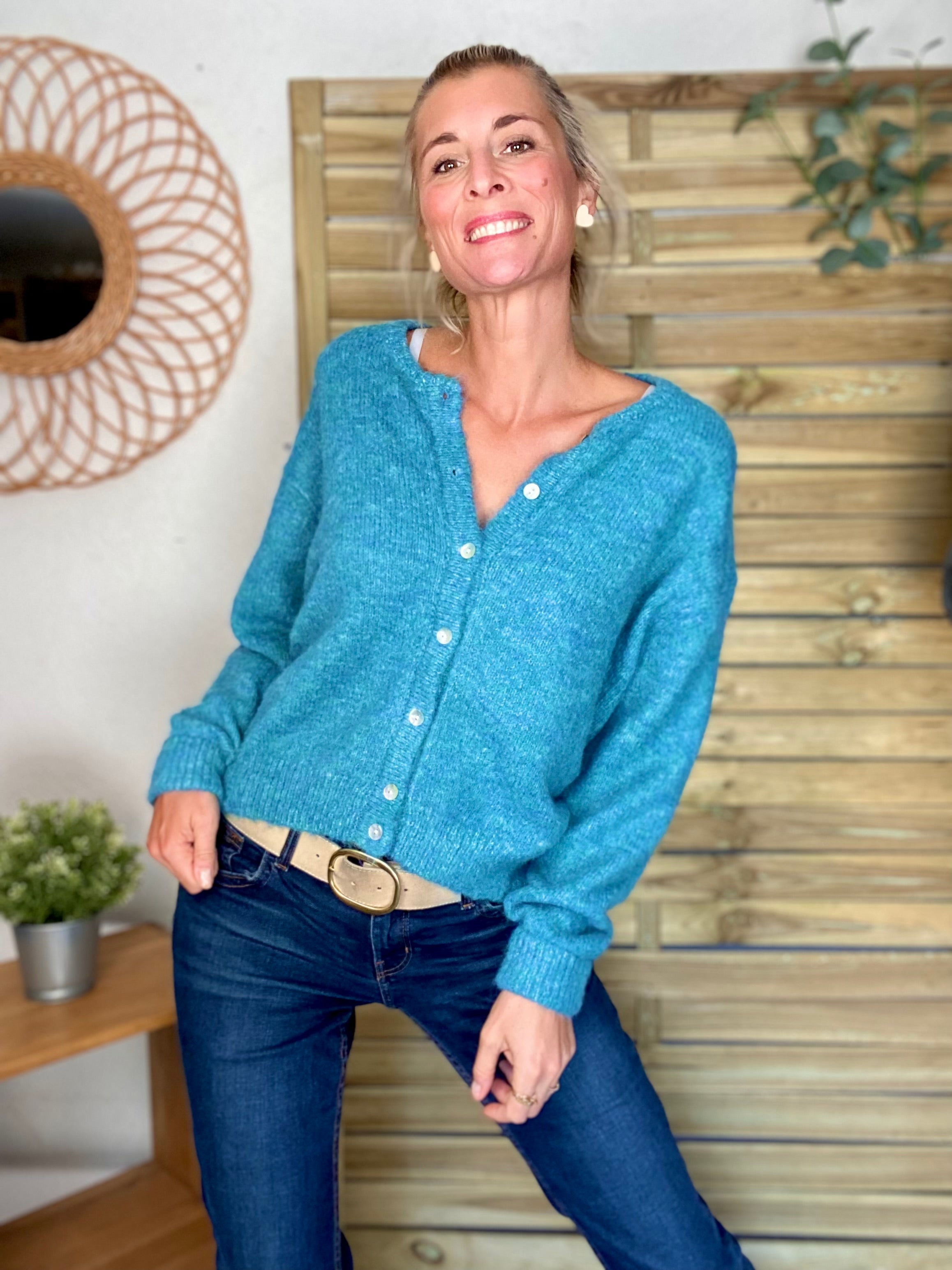 Gilet en maille MERYL - Bleu canard