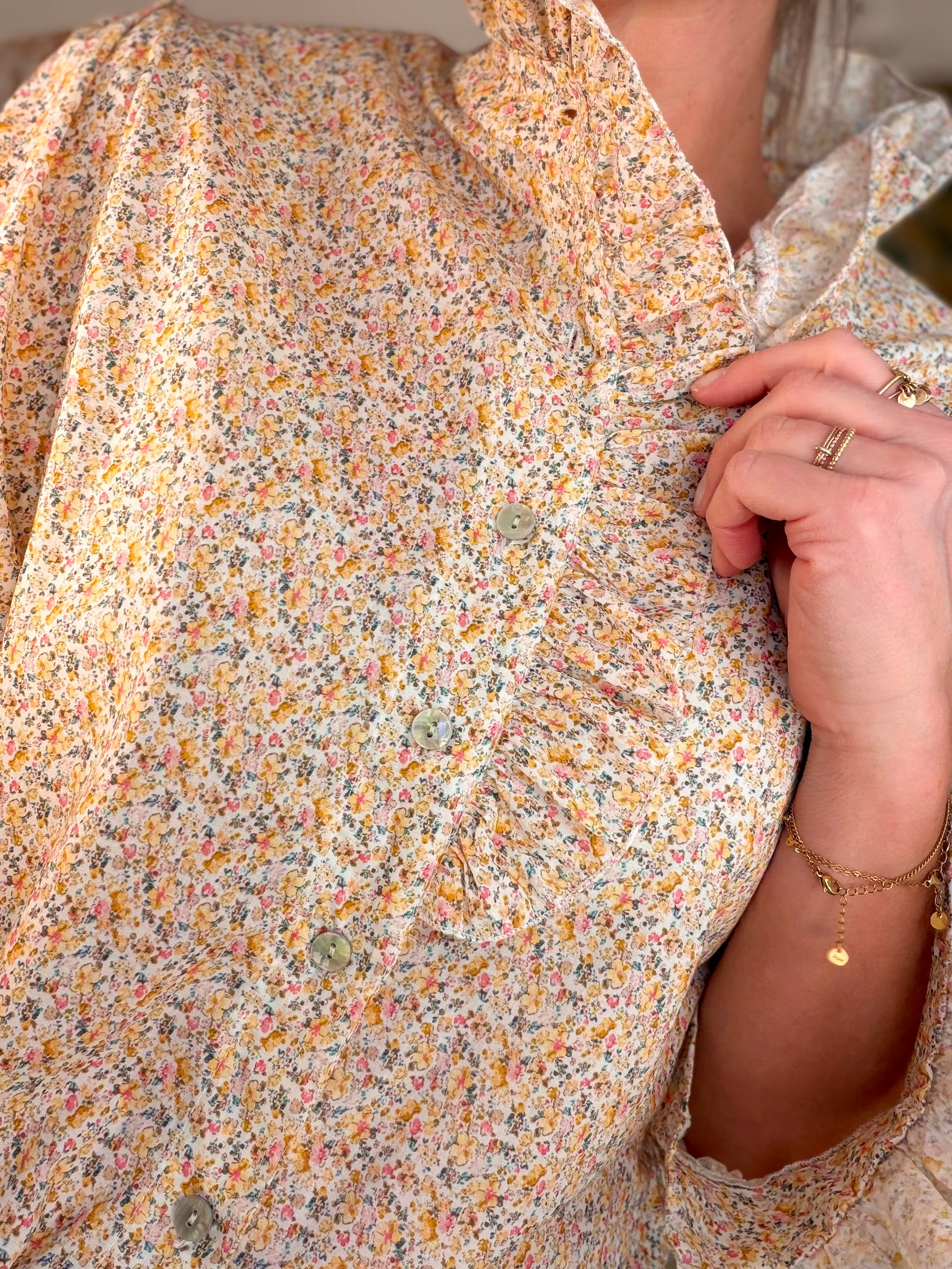 Chemise imprimée Liberty col volanté HÉLOÏSE - Jaune