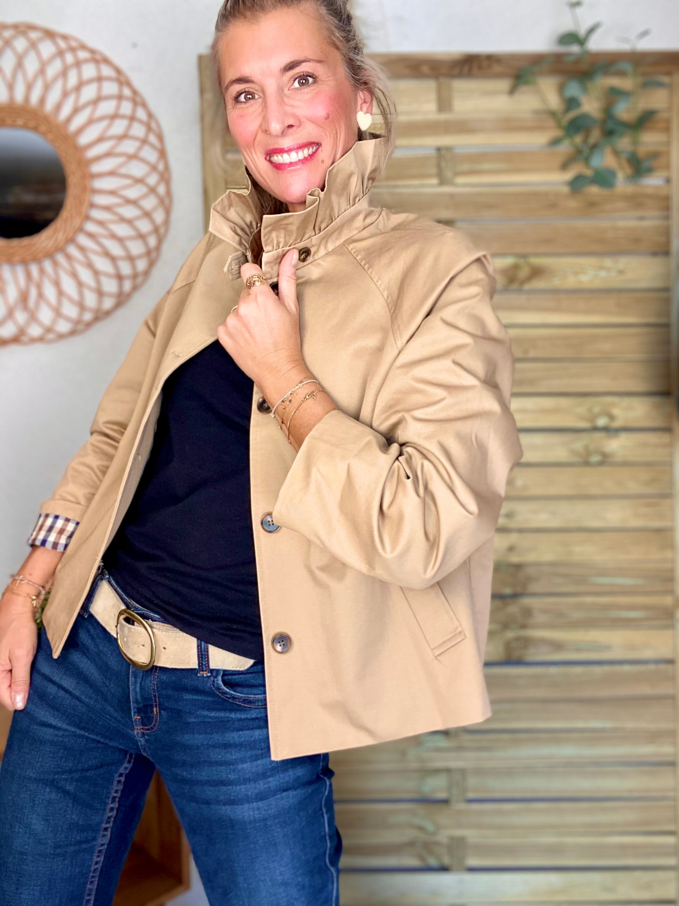 Veste Trench col victorien avec vichy - VICKY Beige