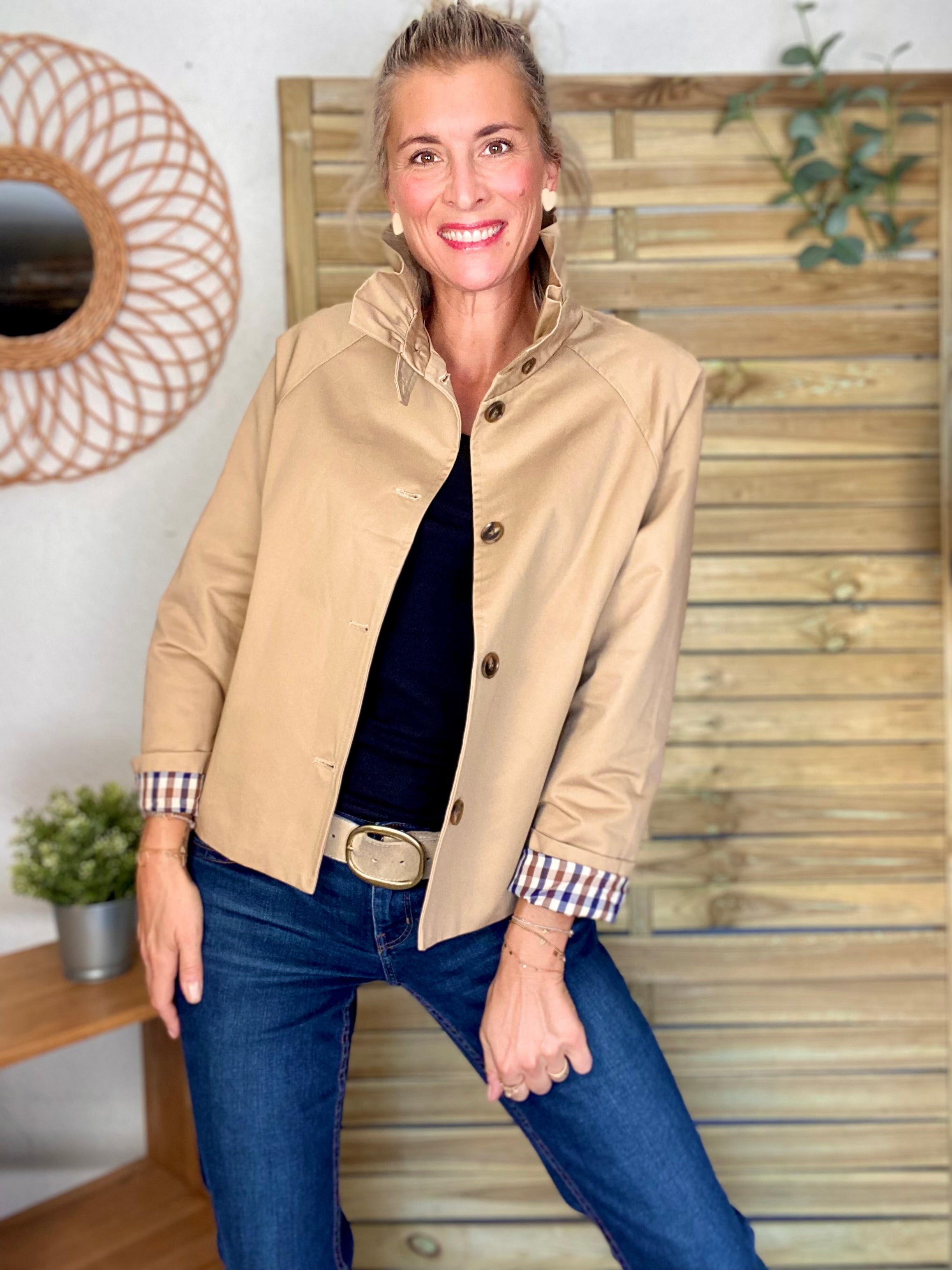 Veste Trench col victorien avec vichy - VICKY Beige