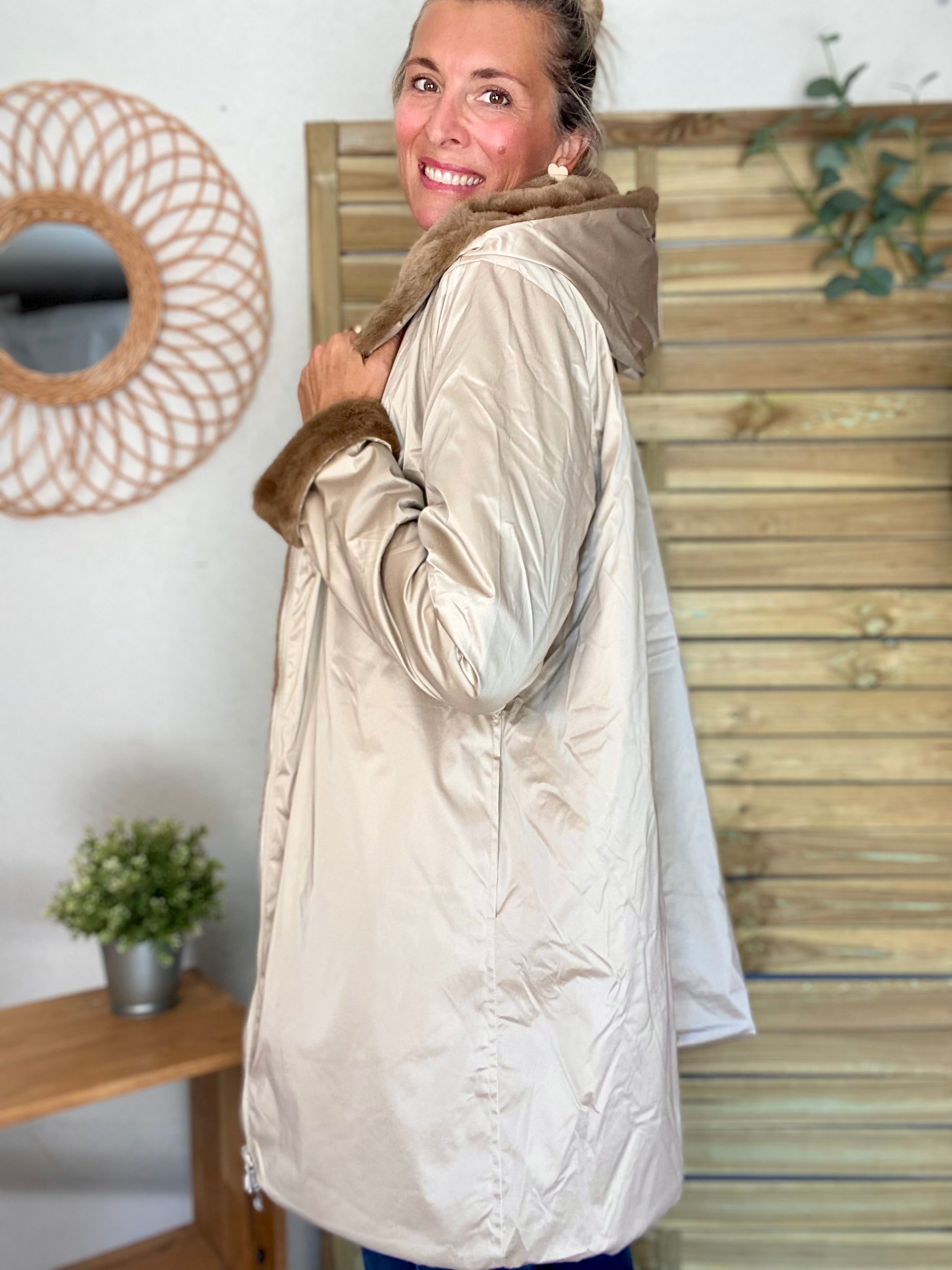 Parka Imperméable réversible fourrée Sable irisé / Camel ALIX - LAURA JO