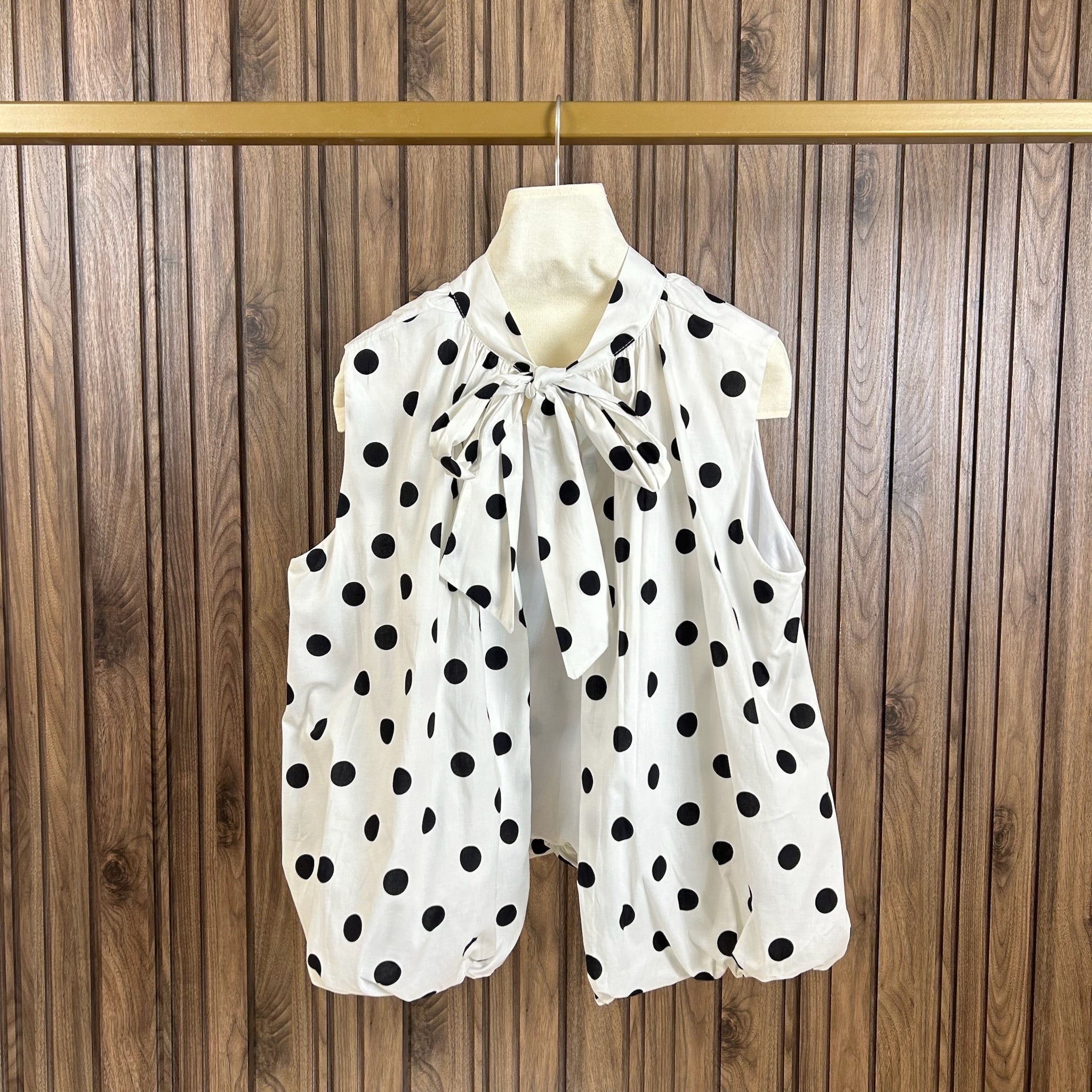 Top ballon à pois, dos ajouré PERLA blanc