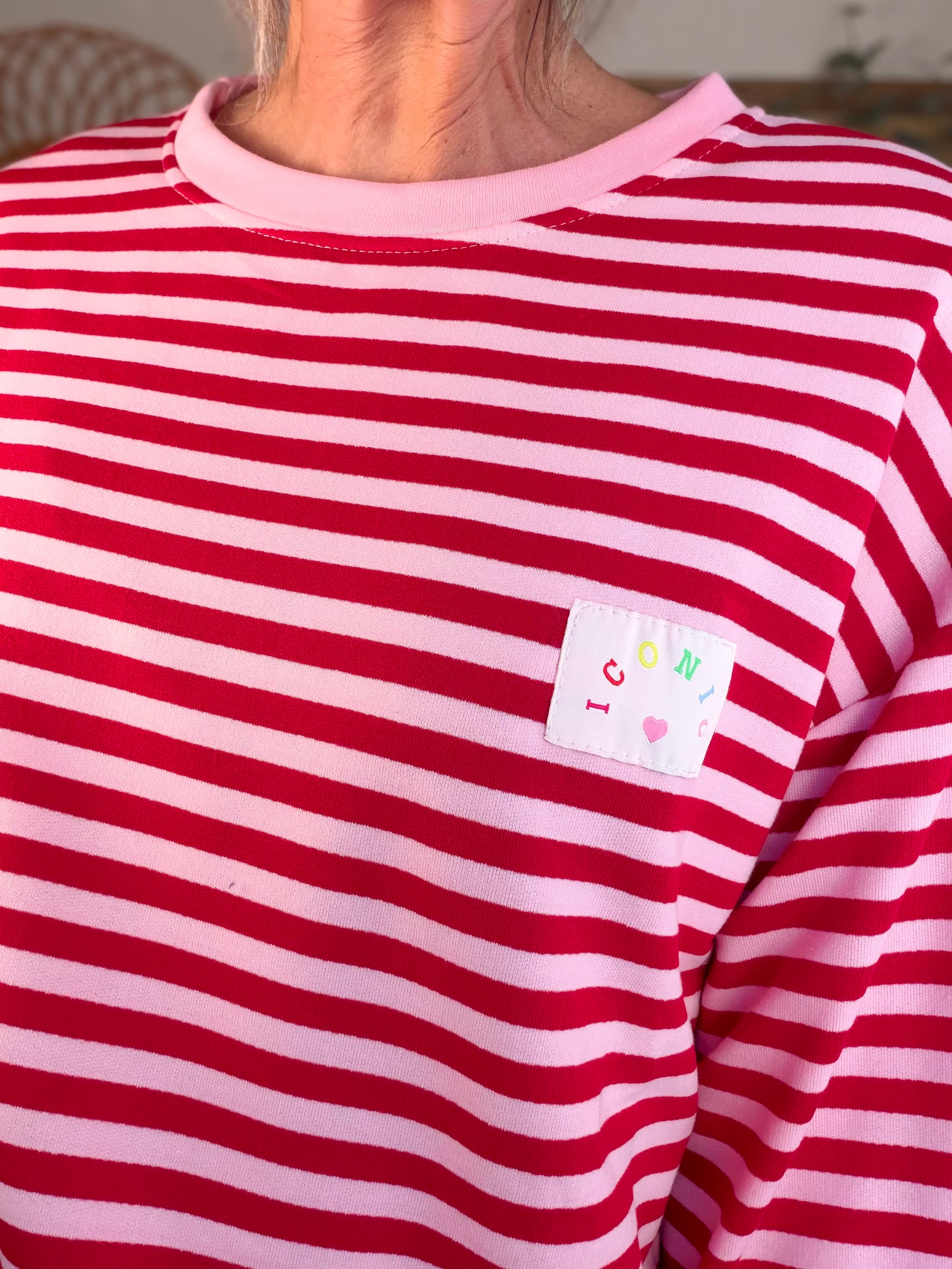 Sweat fin rayé ample Iconic CORALIE - Rouge / Rose