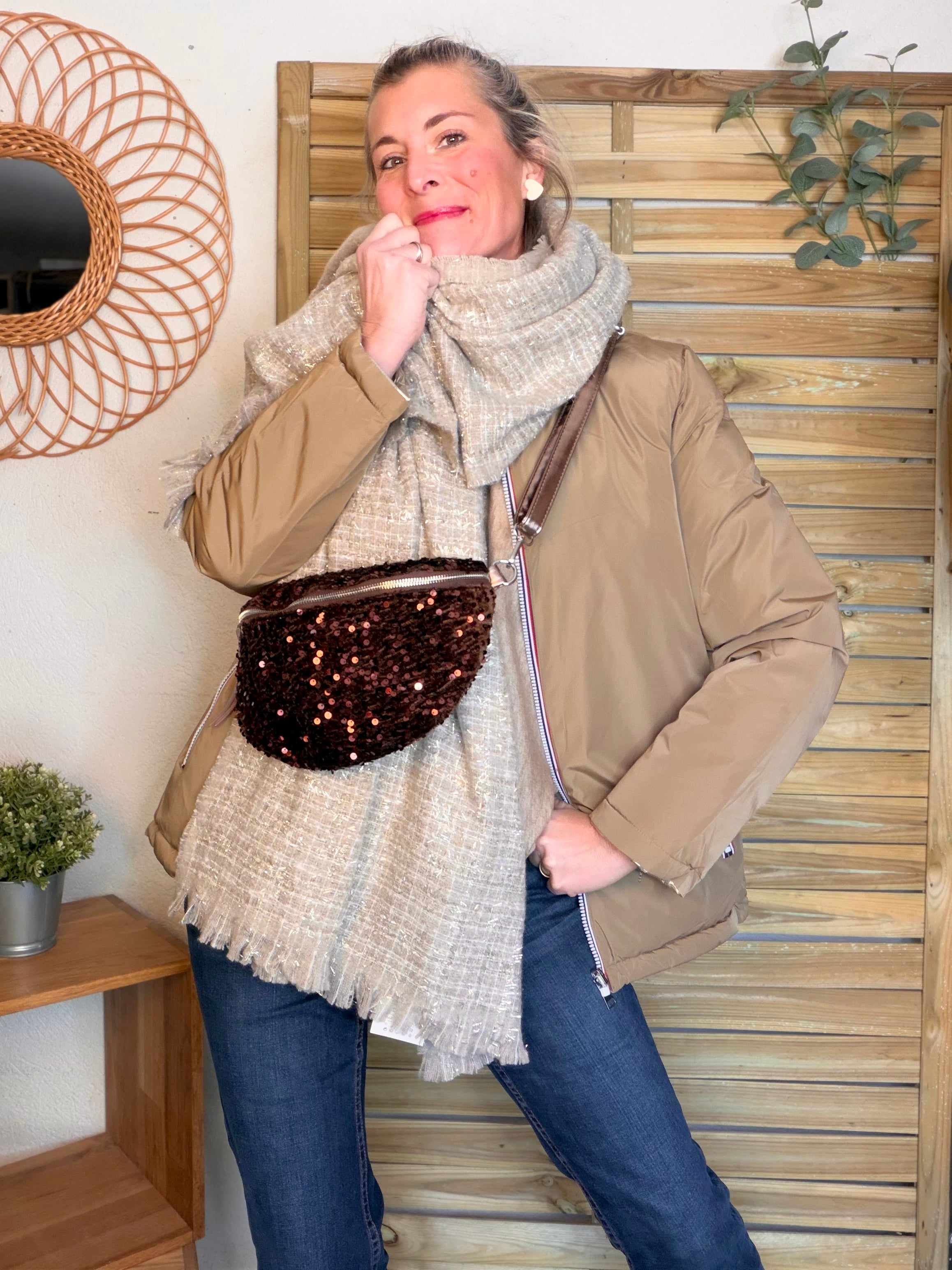 Écharpe douce avec lurex MARCELLE - Taupe (6 coloris)