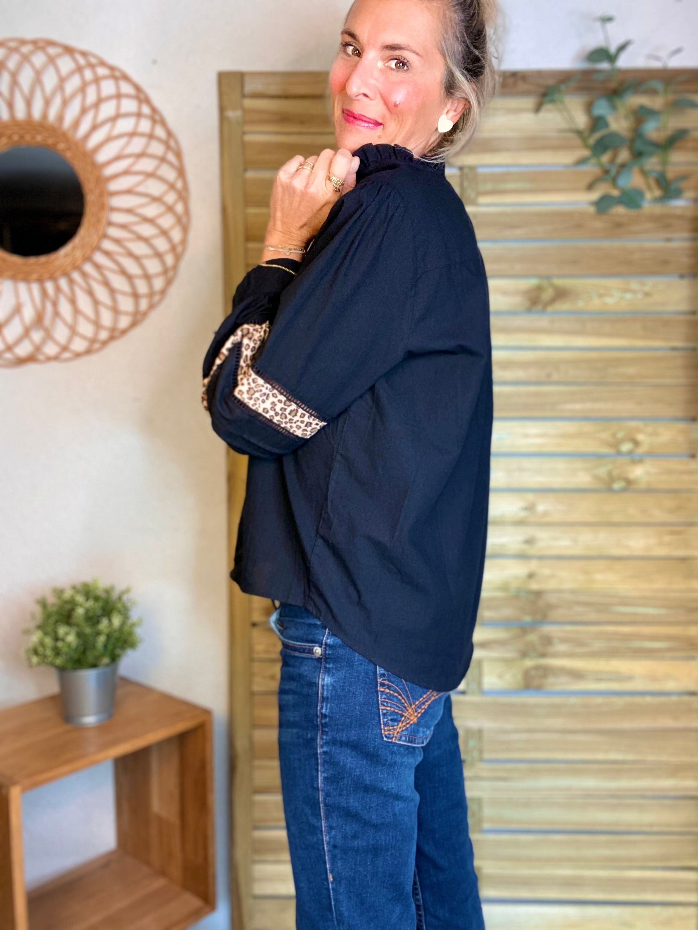 ⚡️ ARRIVAGE - Chemise coton détails Léo 🐆 SCARLETT Noir