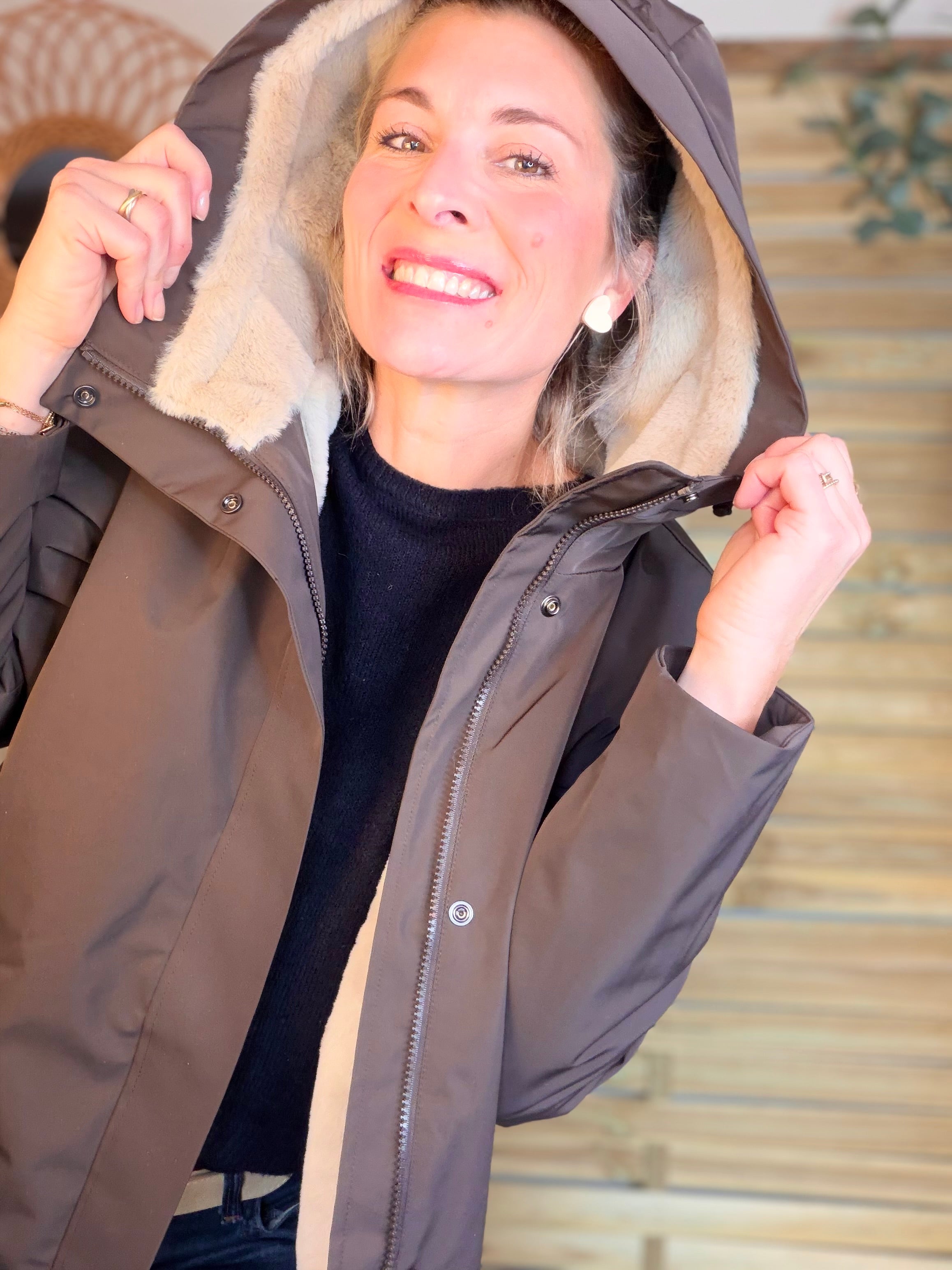 Parka fourrée imperméable AMBRE - Chocolat / Beige - LAURA JO