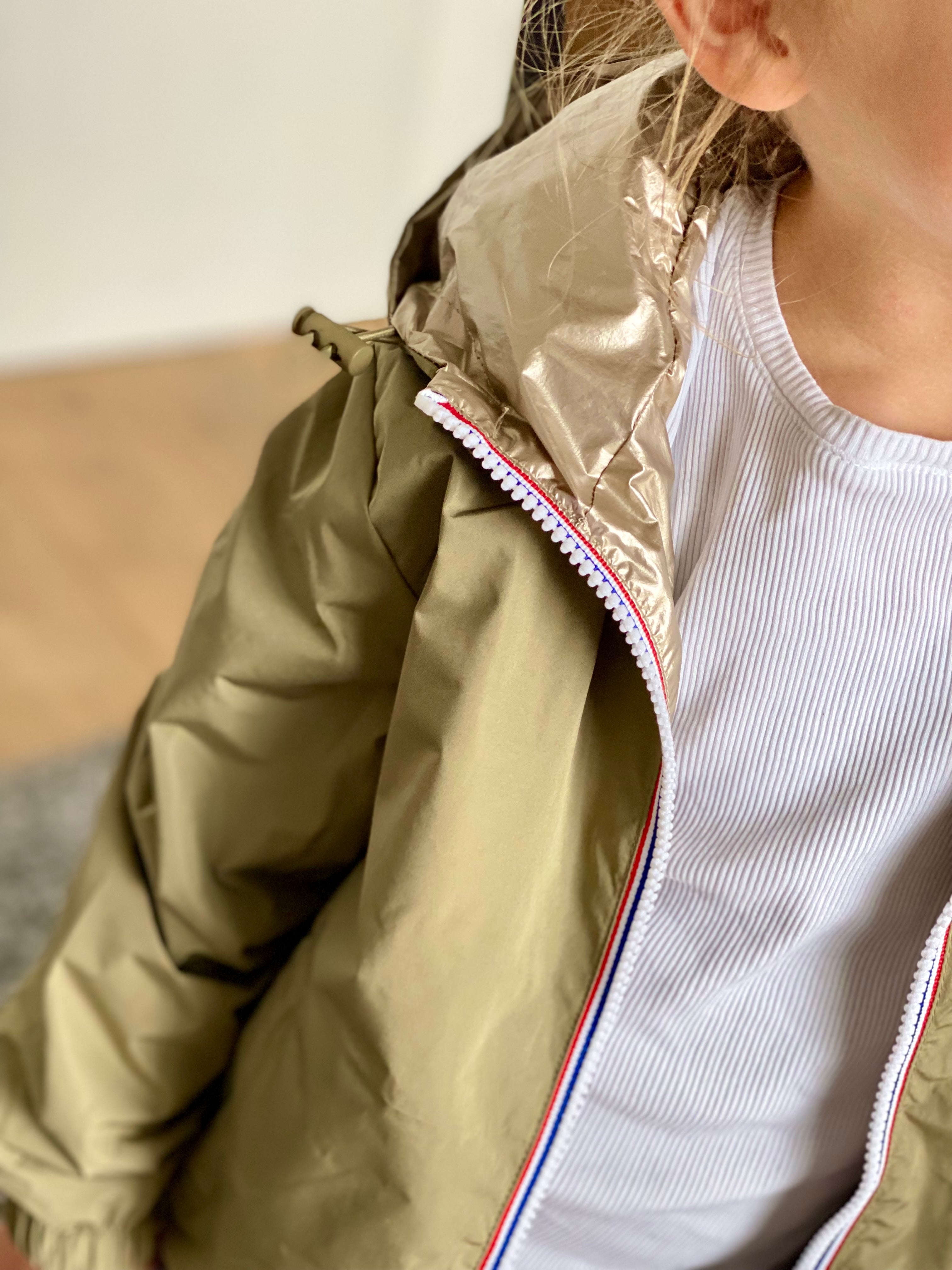 Veste Imperméable réversible mixte GARANCE KIDS - Kaki clair / Doré