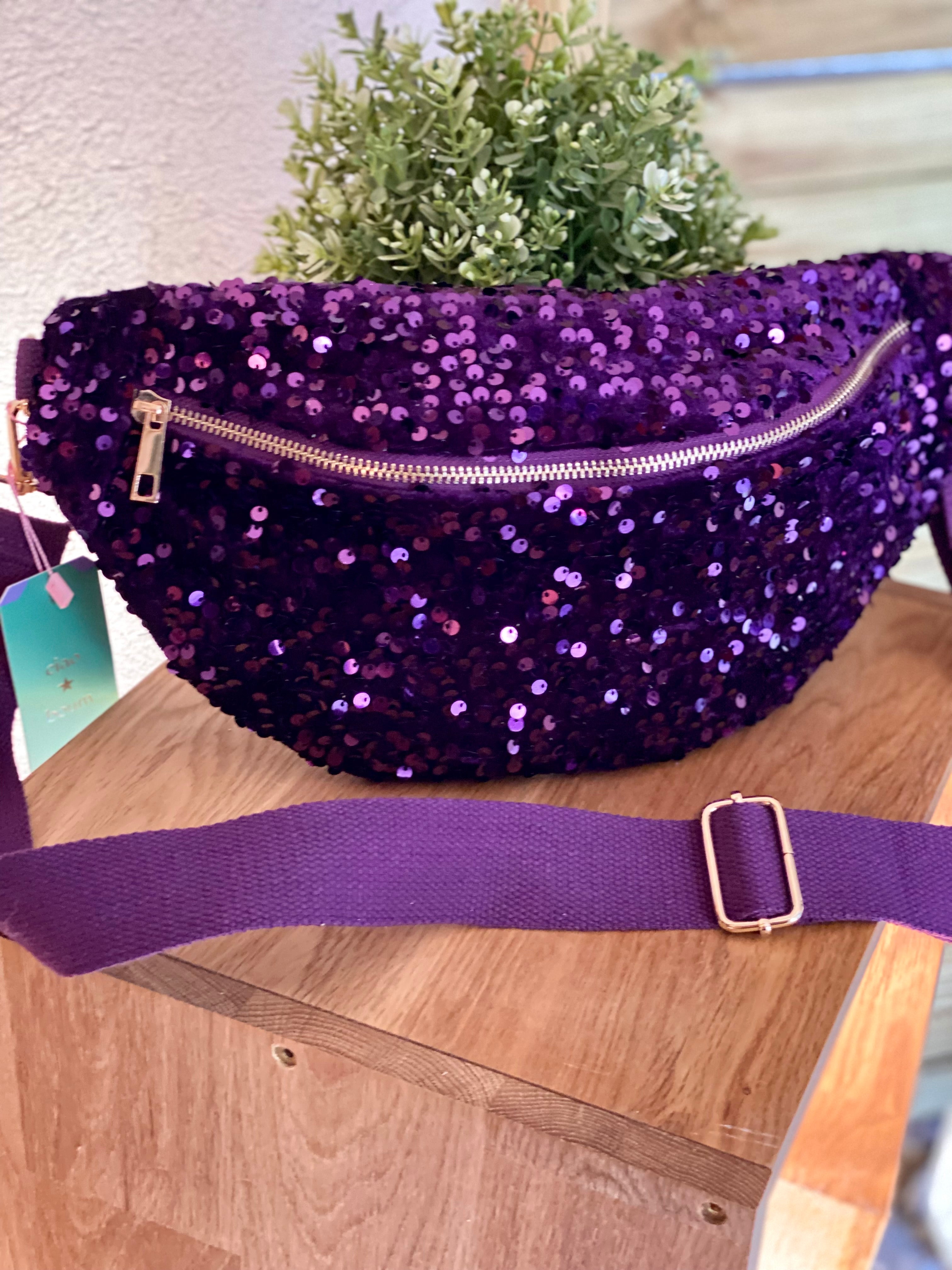 Sac banane L velours à sequins Ciao Boum- TAYLOR - Violet