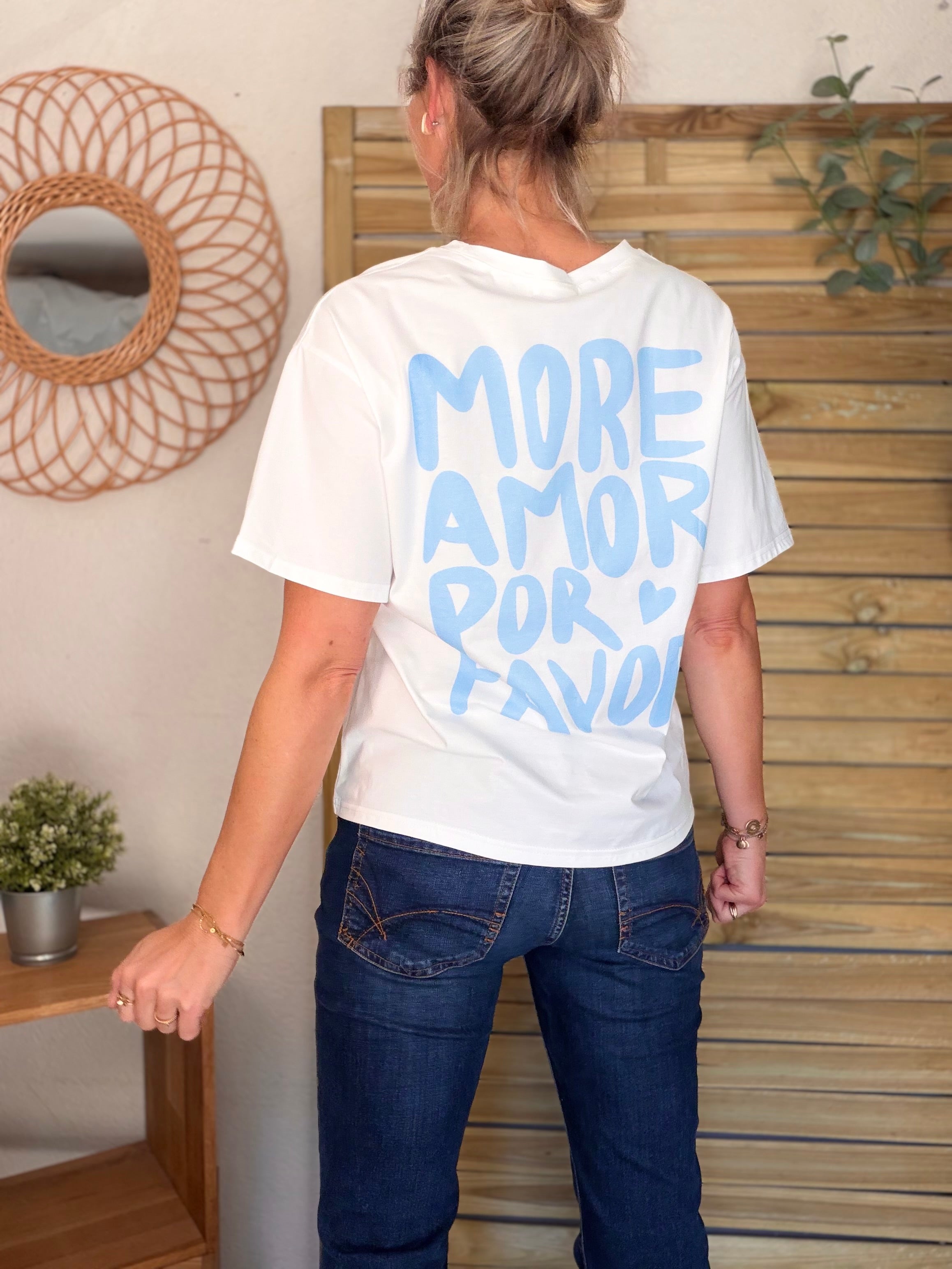 Tee shirt MORE AMOR POR FAVOR - RITA Blanc/Bleu