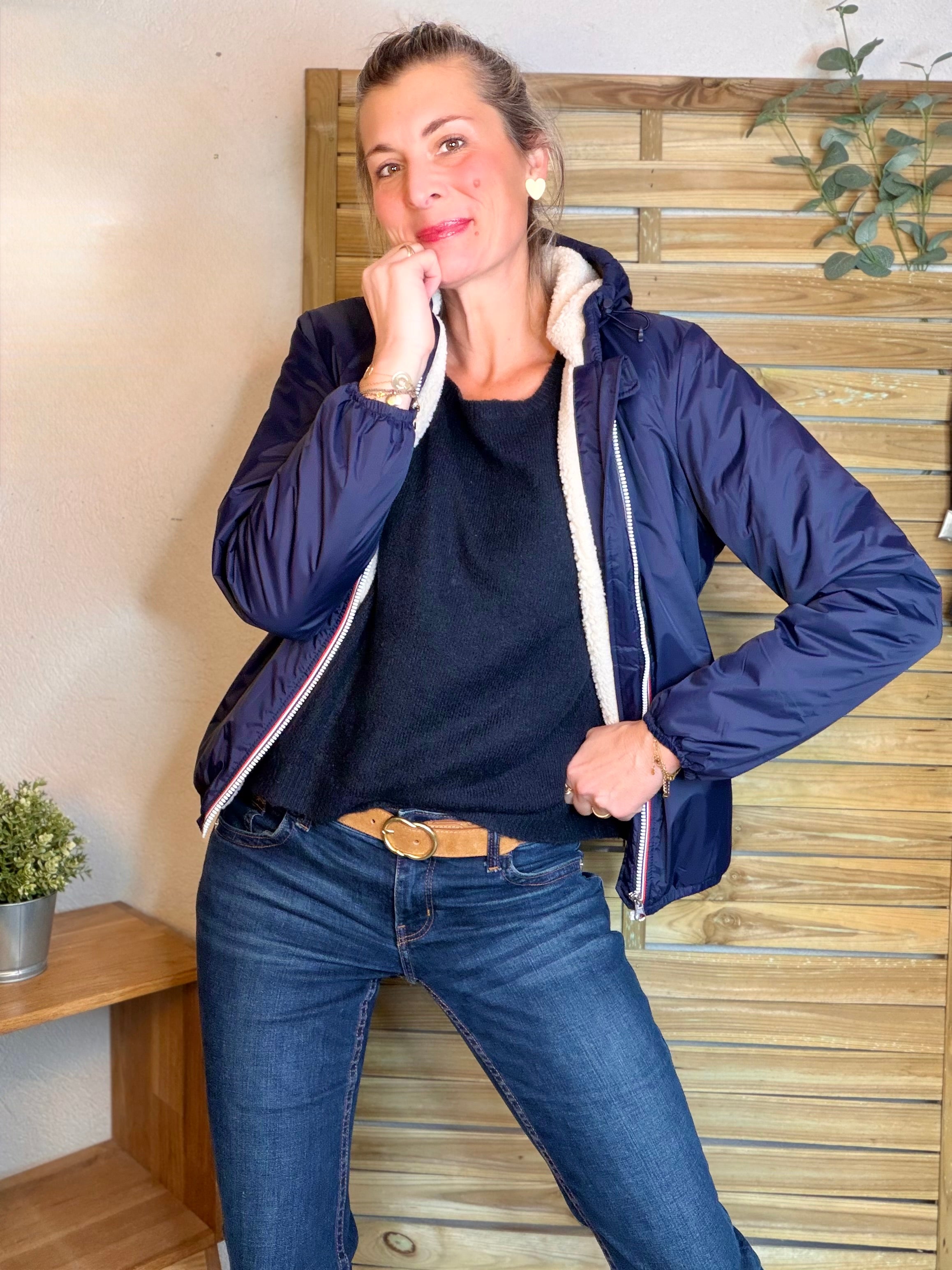 Parka Imperméable LOUISE COURT sherpa - Bleu marine - LAURA JO (DÉSTOCKAGE Taille L)