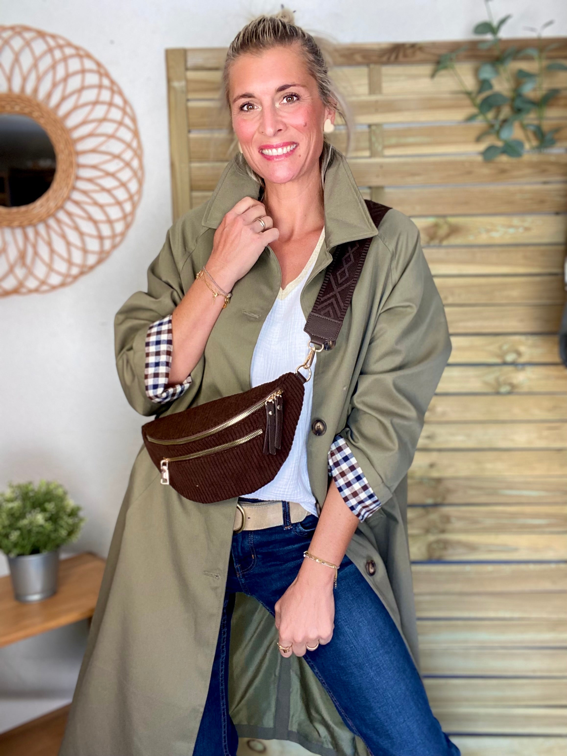 Veste Trench en coton avec vichy - YSEULT long Kaki