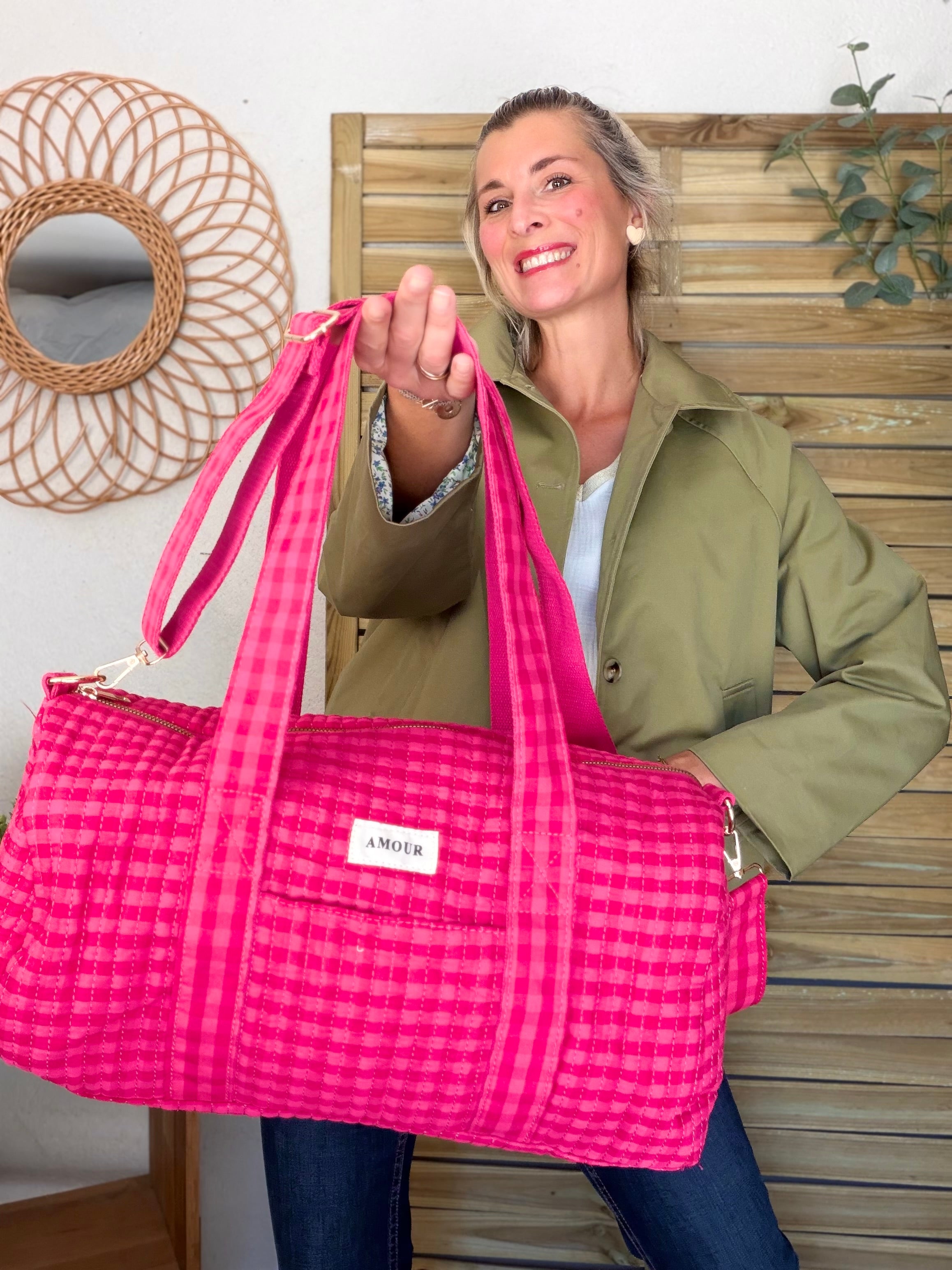 Sac polochon imprimé Vichy rose Amour NOA