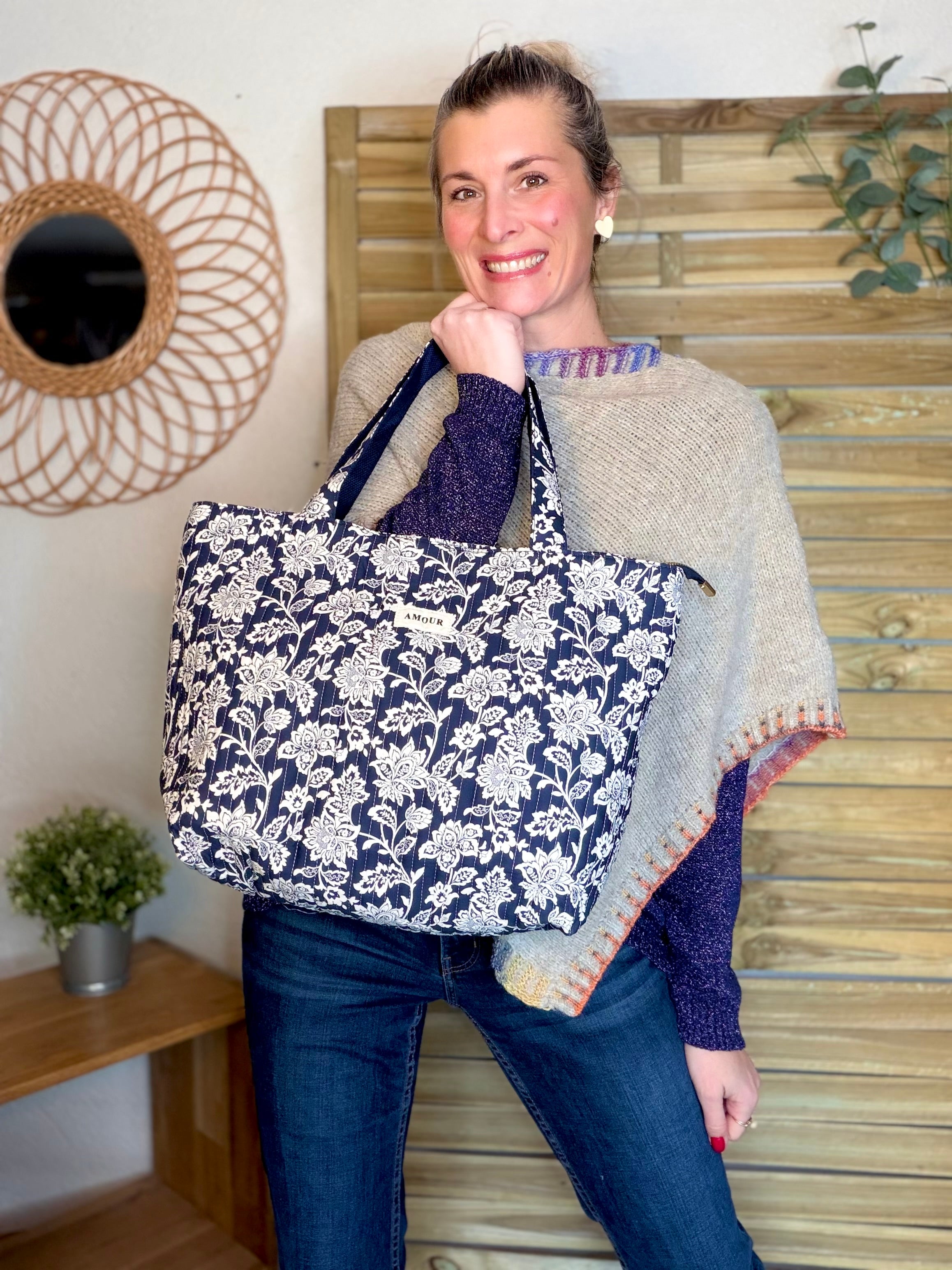 Sac cabas imprimé PIERCE - fleuri marine