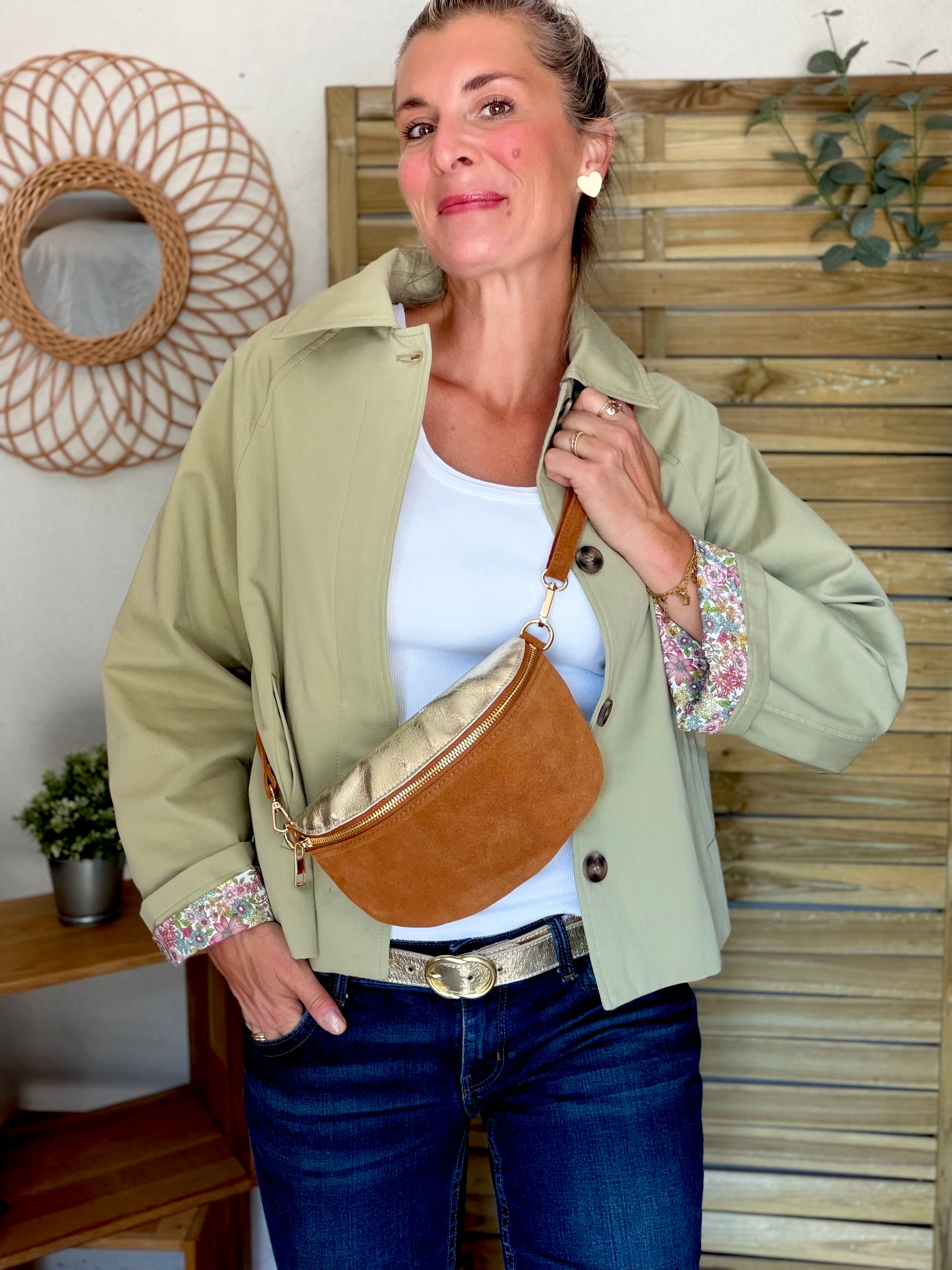Veste Trench en coton Vert amande avec Liberty - MAHAUT - LILI et LALA
