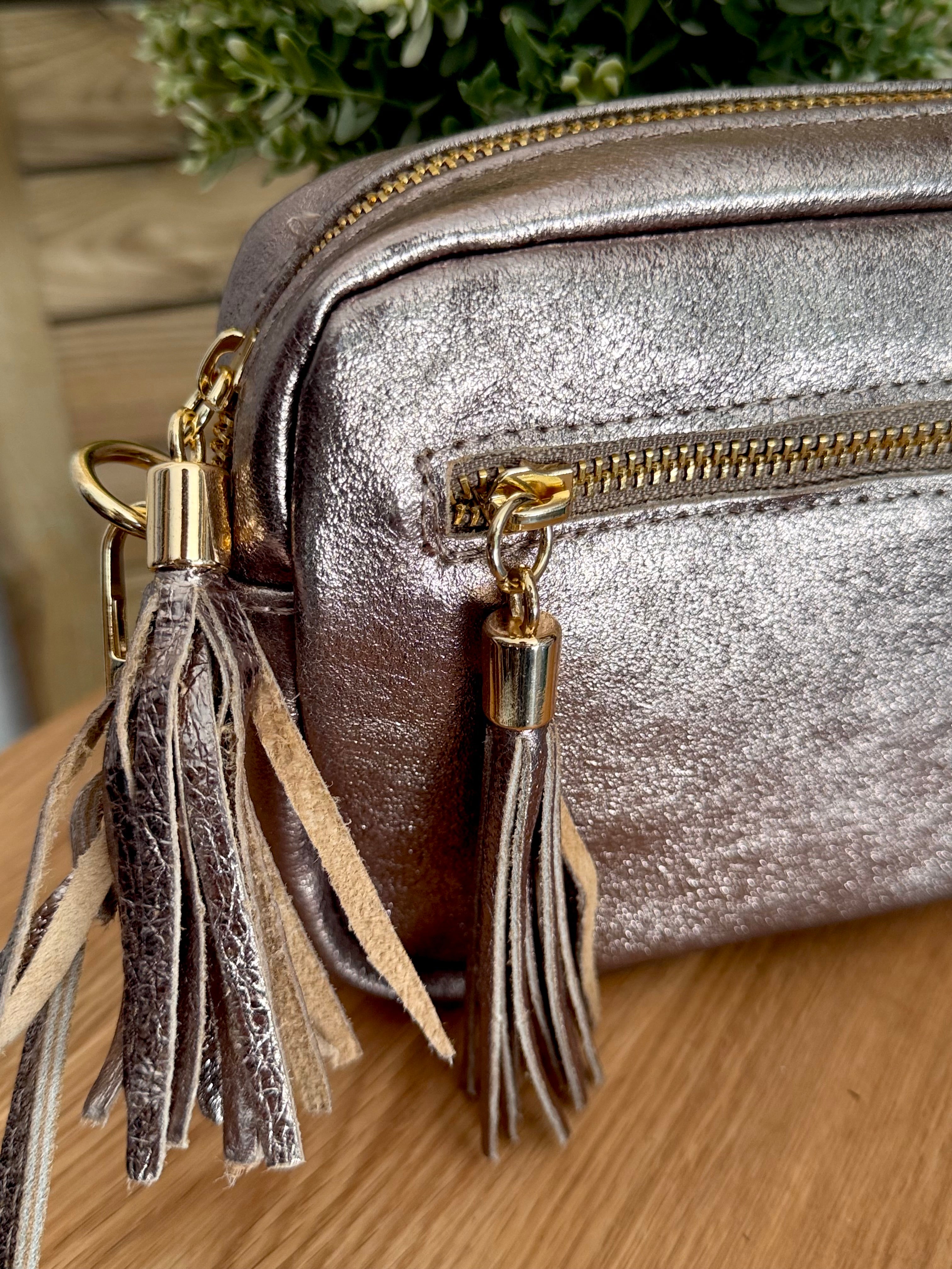 Sac bandoulière en cuir irisé - CHERRY - Bronze