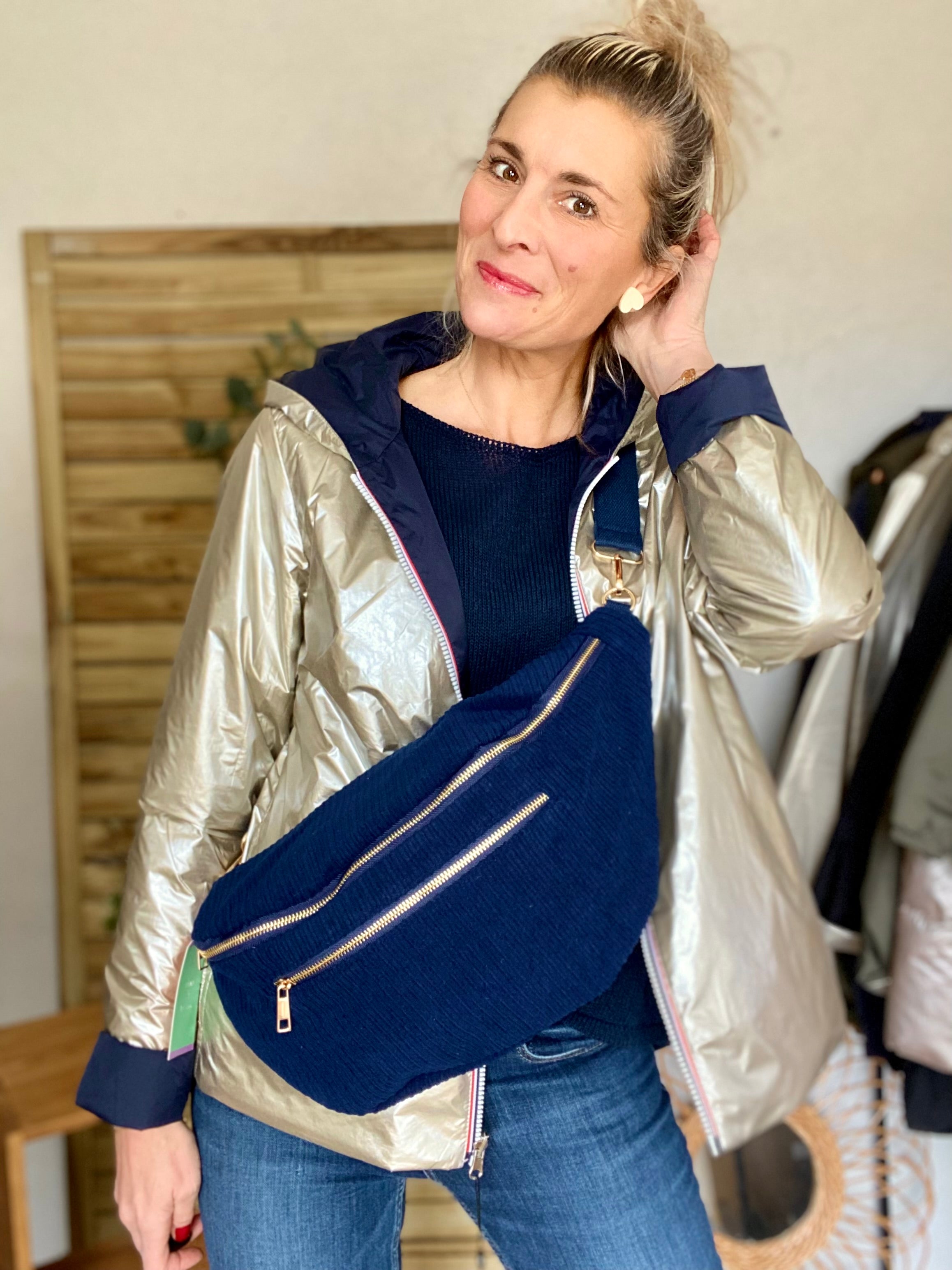 Sac banane XXL Velours côtelé  Ciao Boum MOLLY -  Bleu marine