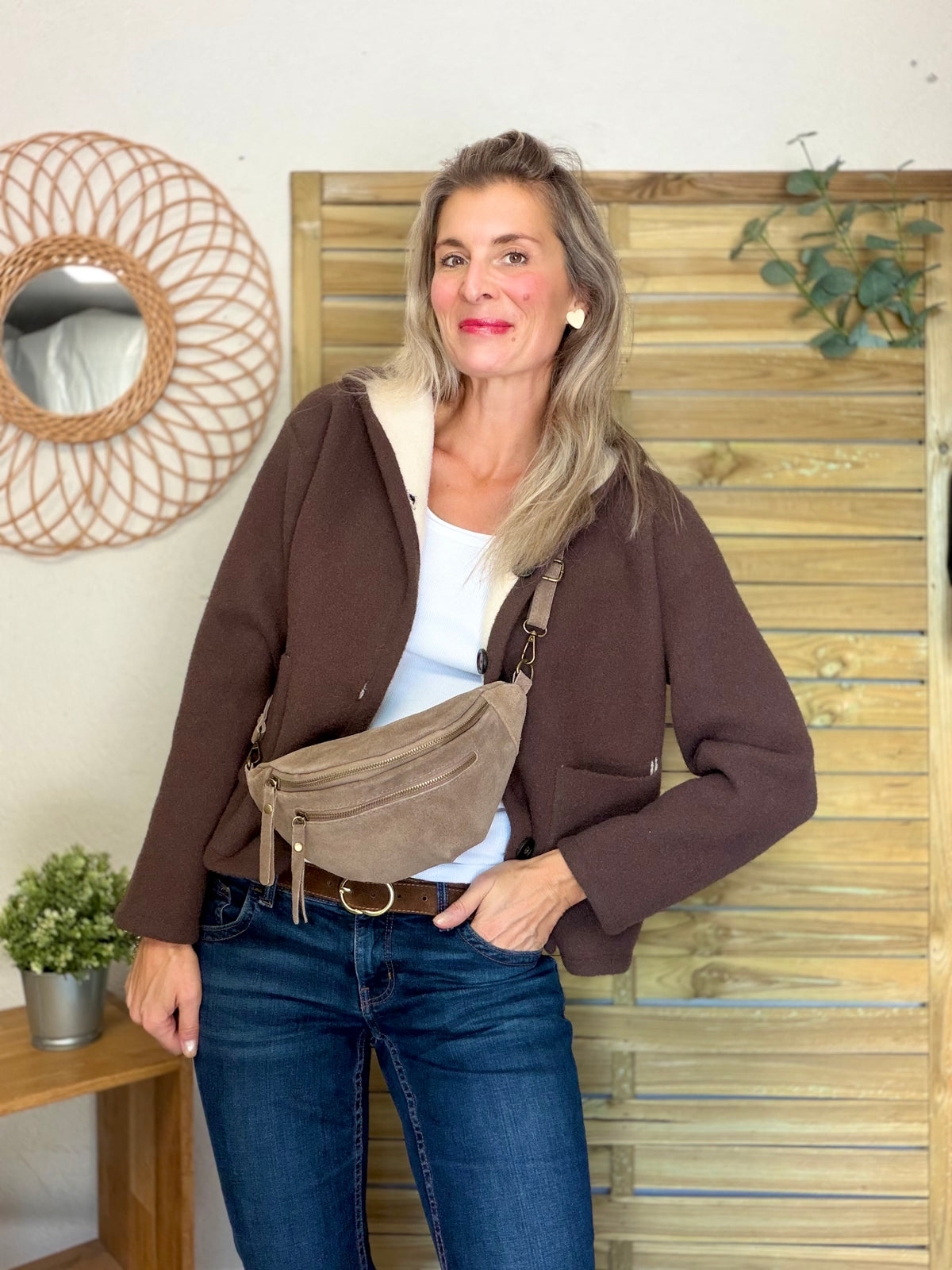 Veste / Gilet chaud réversible avec capuche ORIANE Choco / Beige